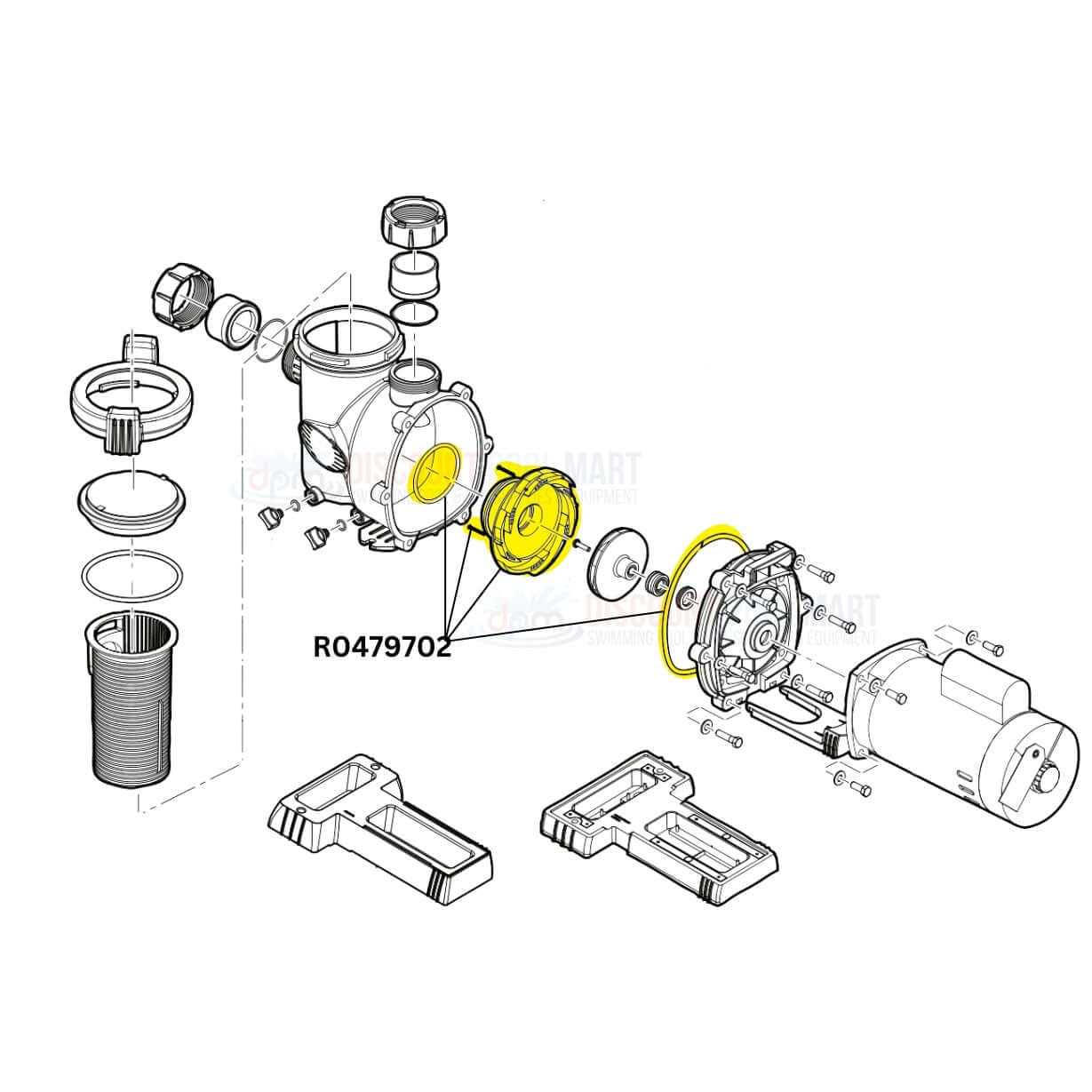 Exploded view diagram of Jandy Diffuser R0479702 for FloPro Pumps 0.75HP-1HP from Discount Pool Mart DPM.