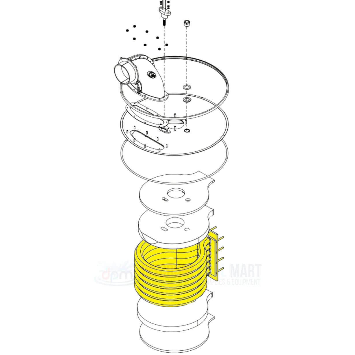 Exploded view diagram of Jandy Copper Heat Exchanger Tube R0589403 for JXI Pro Series 260 Heaters from Discount Pool Mart DPM.