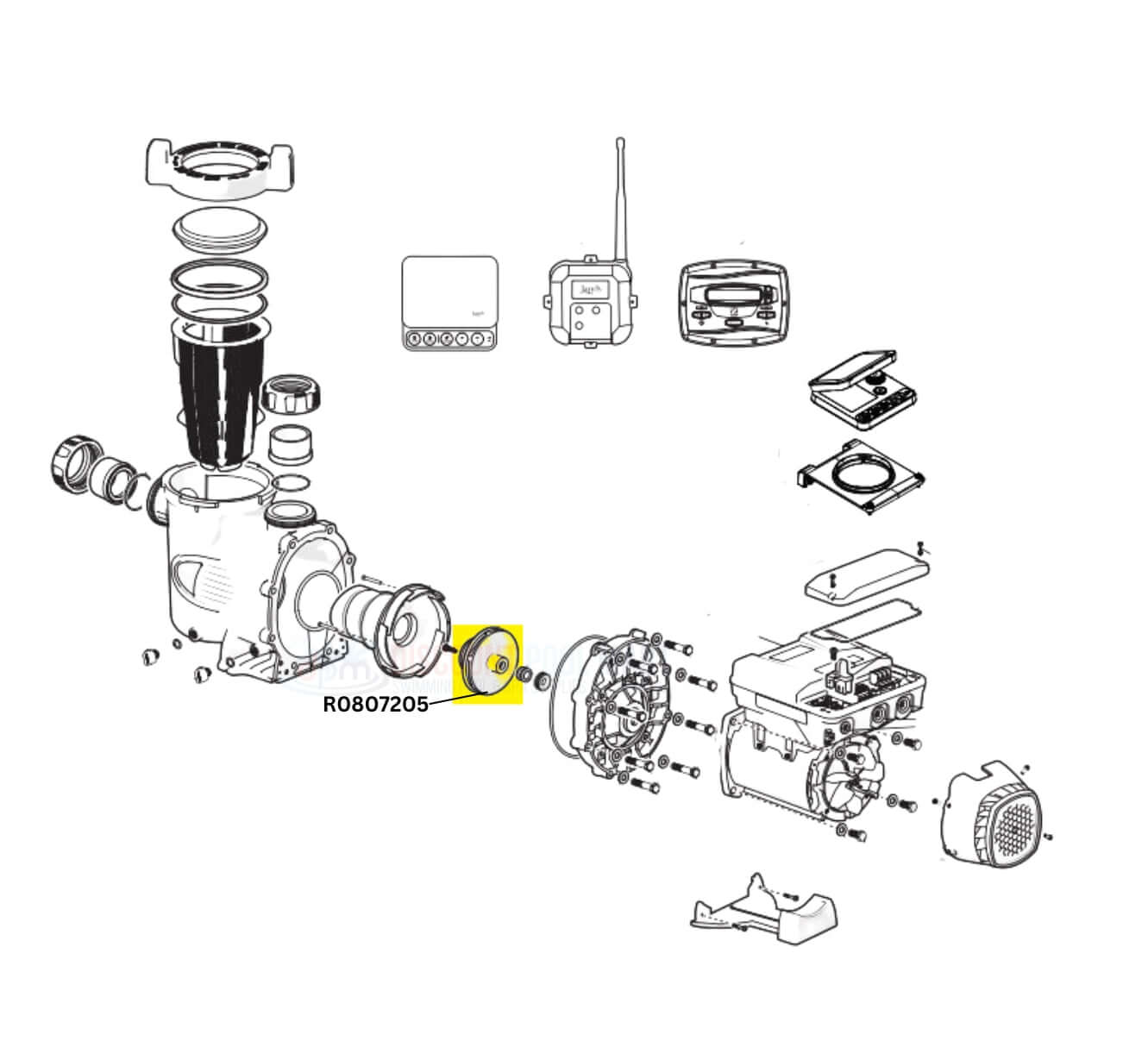 Jandy Impeller Kit Schematic for SHPF SHPM Pump with R0807205 by Discount Pool Mart DPM for efficient operation.