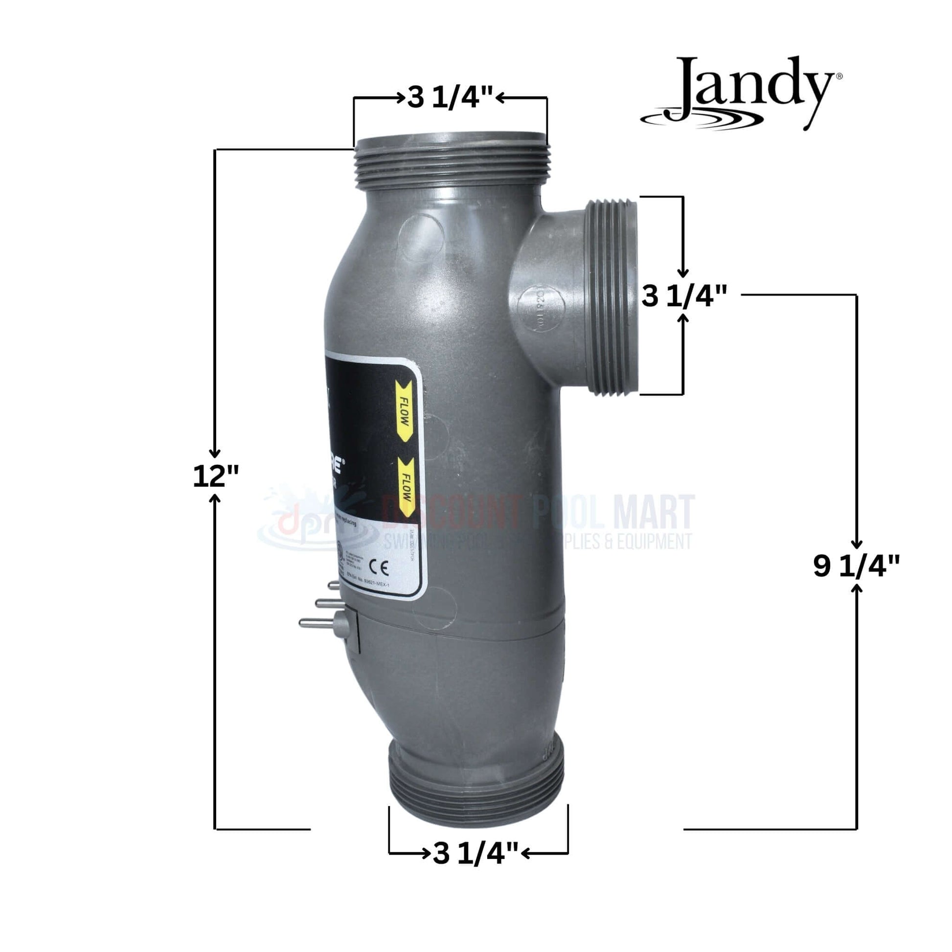 Jandy Salt Cell R0452400 dimensions; 12" height, 3.25" width, available at Discount Pool Mart DPM.