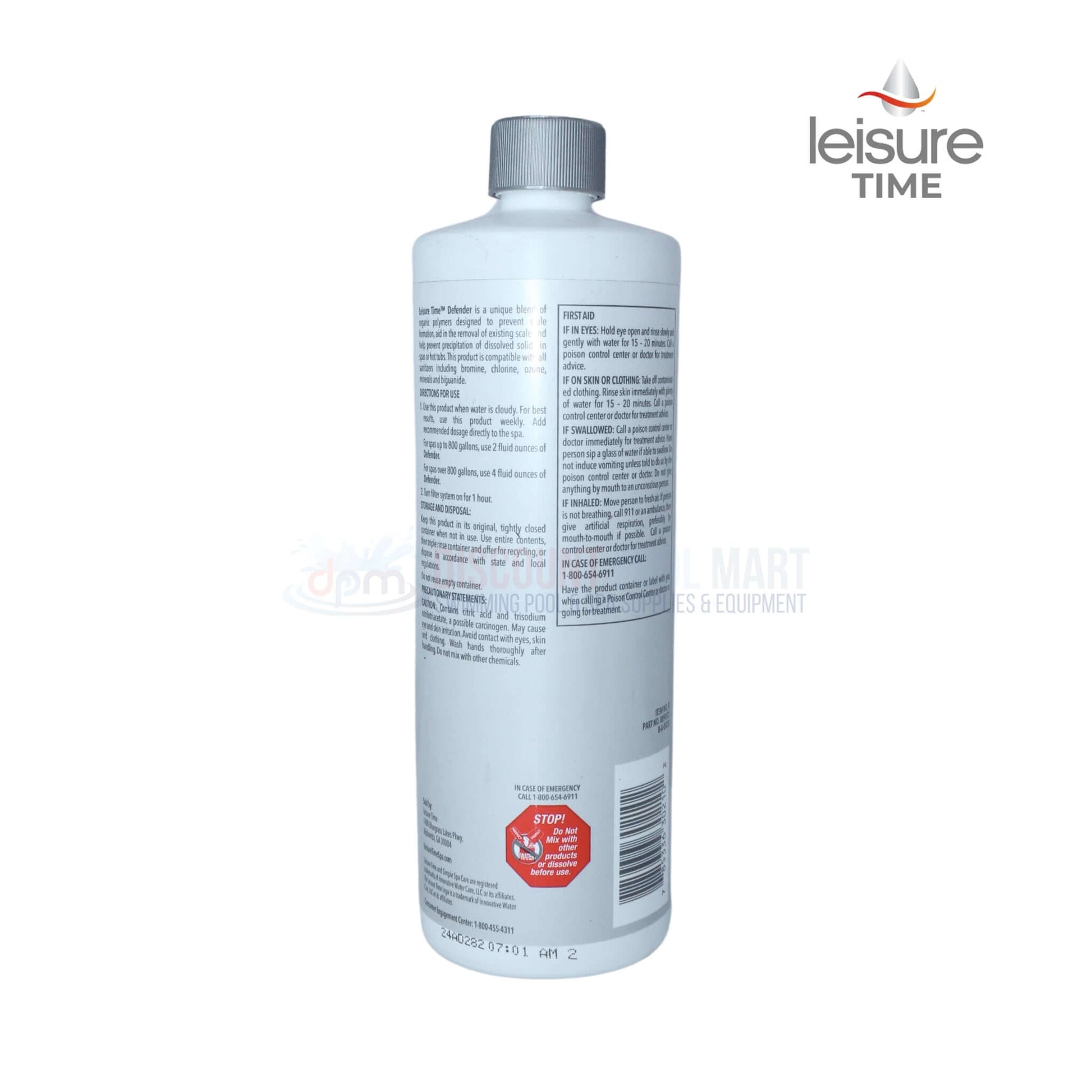 Leisure Time Defender Spa Care B-LT 32 oz bottle from Discount Pool Mart DPM, effective scale prevention for spas.