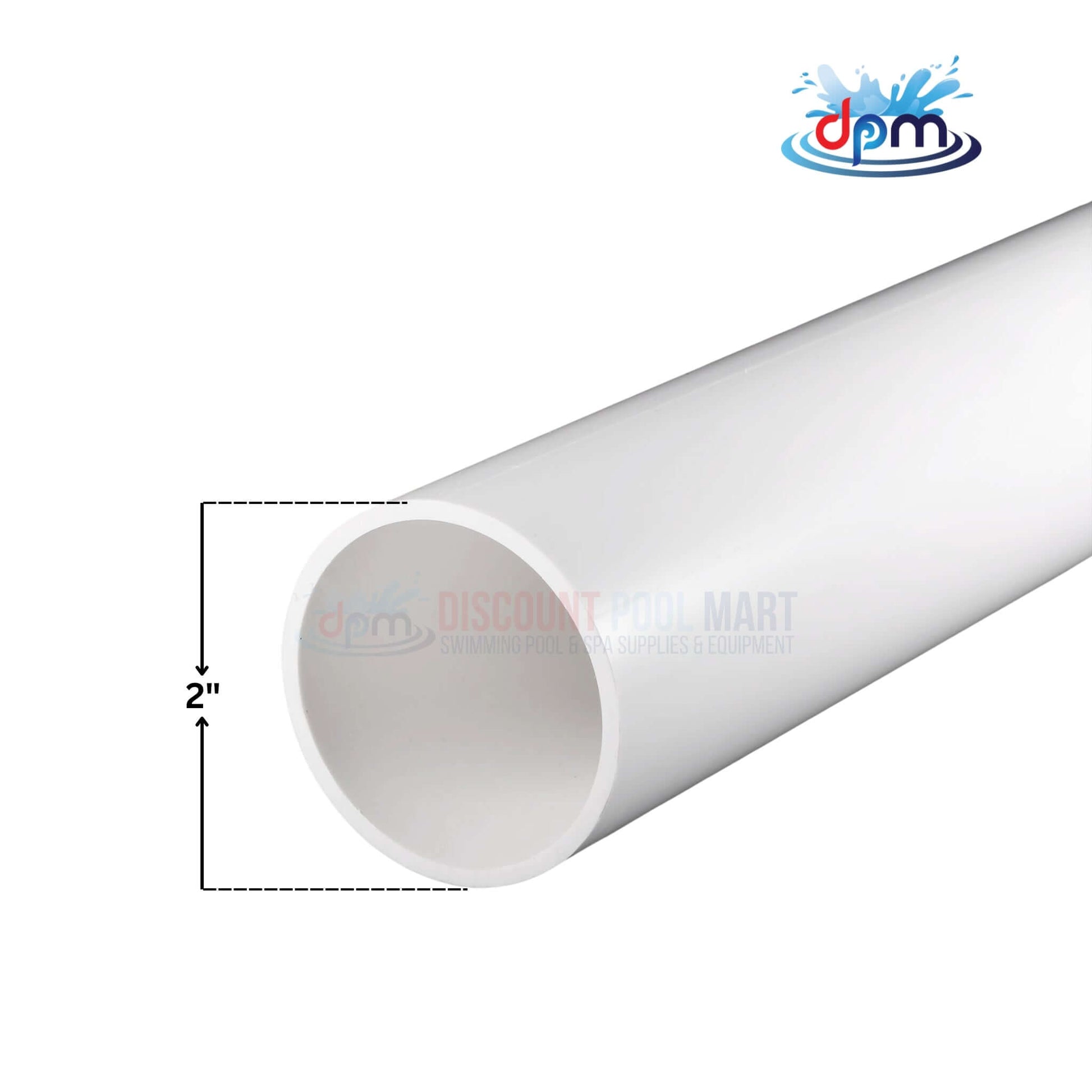 Schedule 40 PVC Pipe, 2" diameter, white, durable for plumbing & irrigation by Discount Pool Mart (DPM).