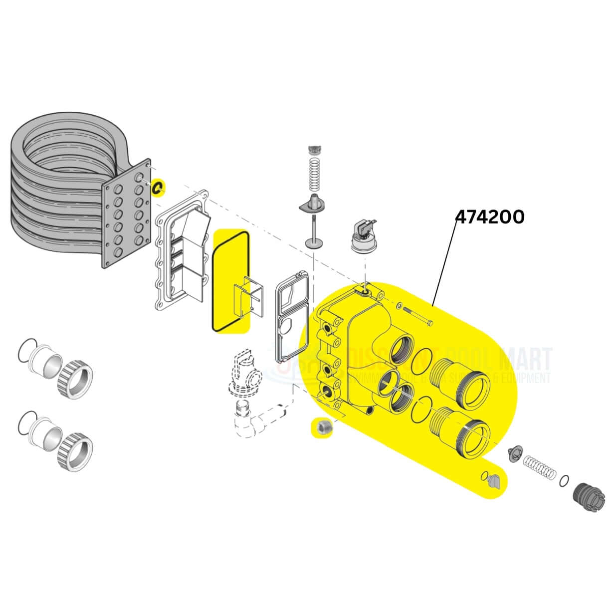 Pentair Basic Manifold Kit A474200 diagram for Max-E-Therm & MasterTemp heaters from Discount Pool Mart DPM.