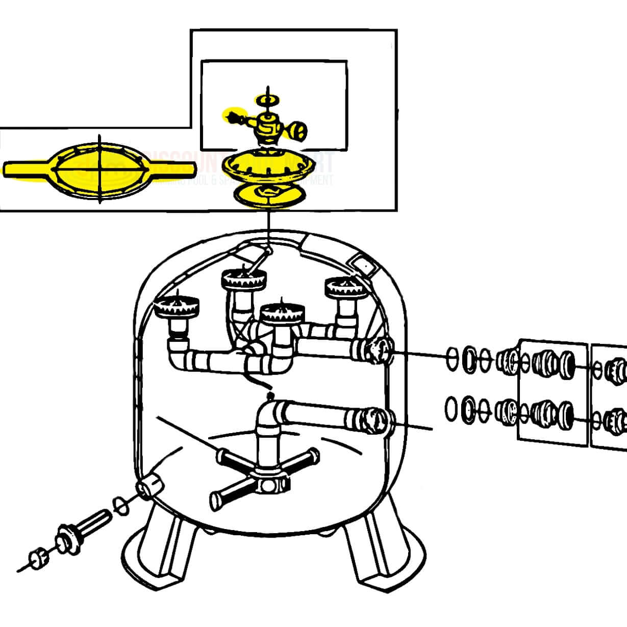 Diagram of Pentair Triton Filter with components labeled, including closure lid and air relief valve. Discount Pool Mart DPM.