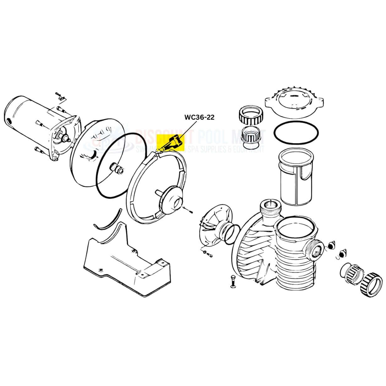 Pentair Clamp Knob WC36-22 schematic for Sta-Rite pumps and filters at Discount Pool Mart DPM, compatible with multiple models.