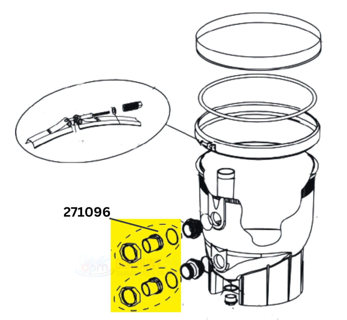 Pentair FNS Plus Filter Bulkhead Union Kit diagram, 2 inch Filter Slip Adapter 271096, Discount Pool Mart DPM.