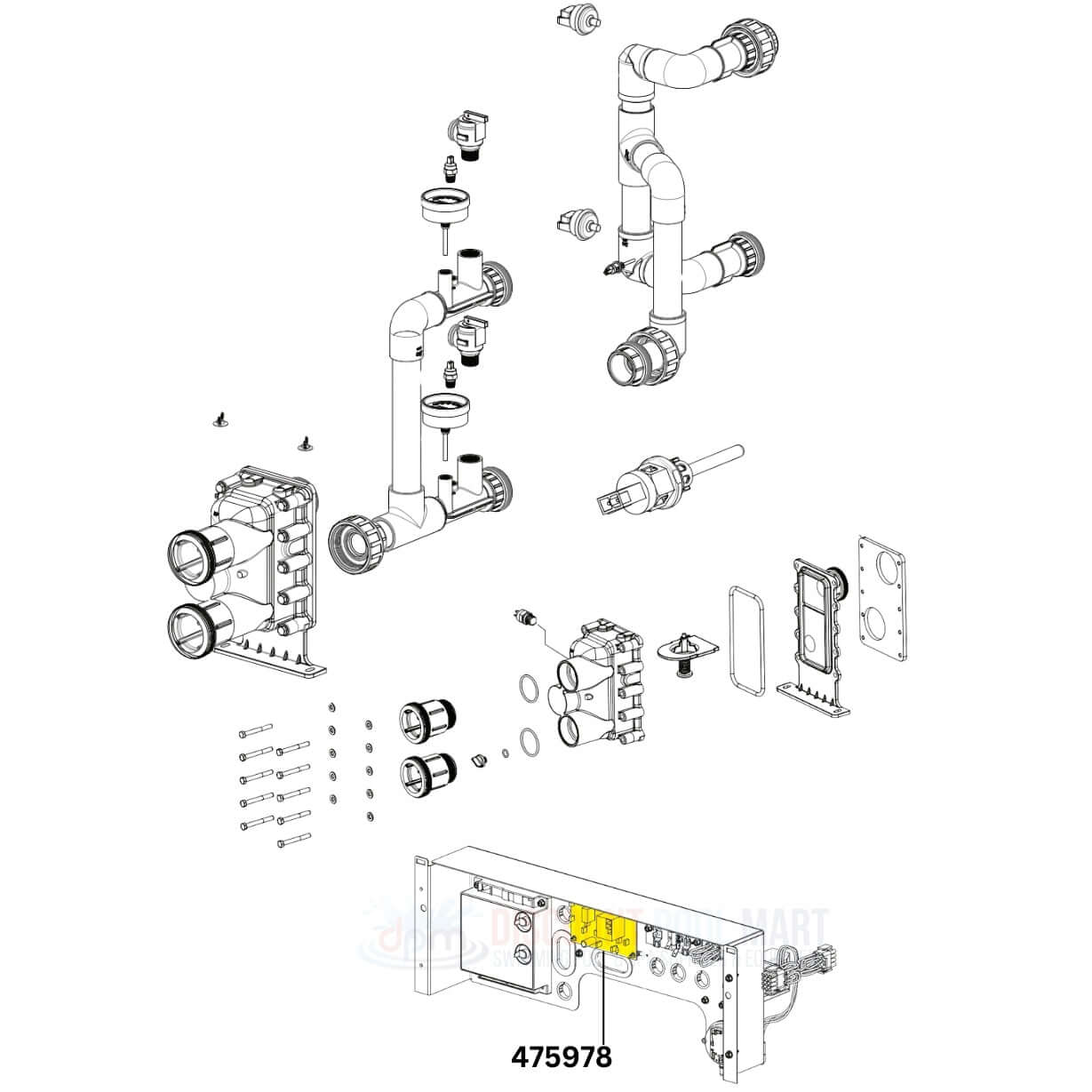 Pentair Heater Fan Control Board parts diagram, OEM 475978, from Discount Pool Mart (DPM), for ETI 400 heaters.