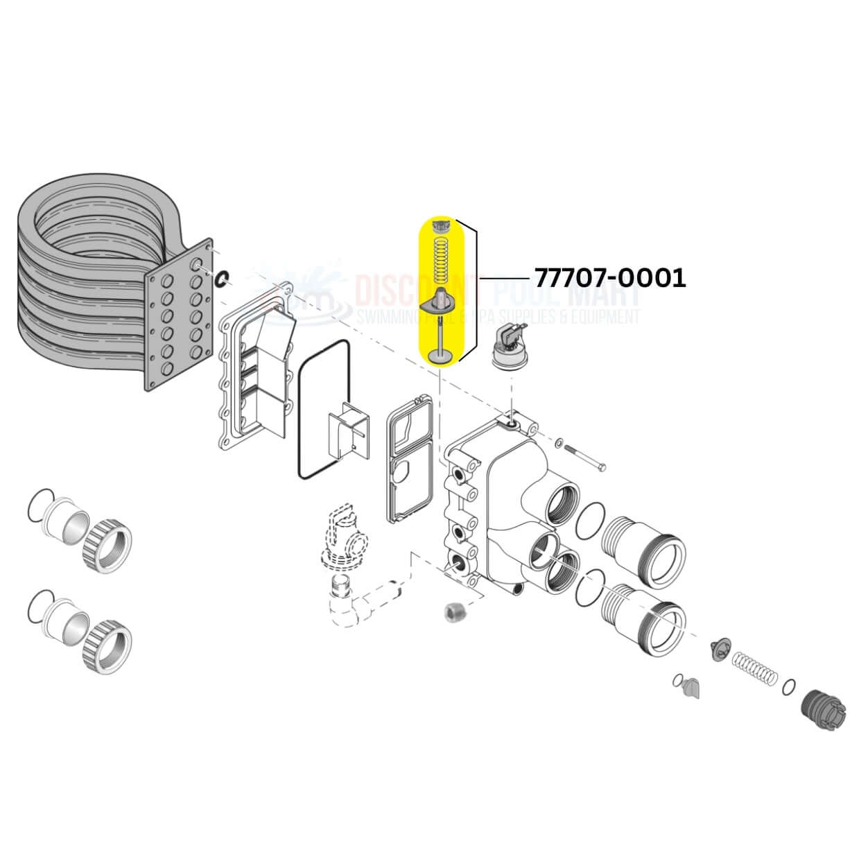 Pentair Manifold Bypass Valve 77707-0001 parts diagram for MasterTemp and Max-E-Therm heaters | Discount Pool Mart DPM