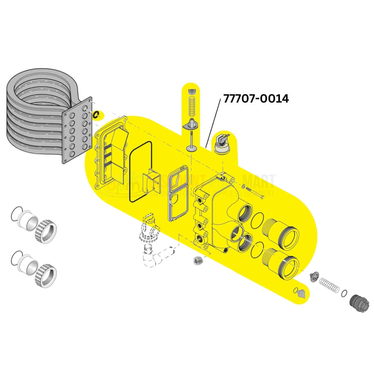 Pentair manifold kit 77707-0014 for MasterTemp/Max-E-Therm heaters at Discount Pool Mart DPM. Essential water connection hub.