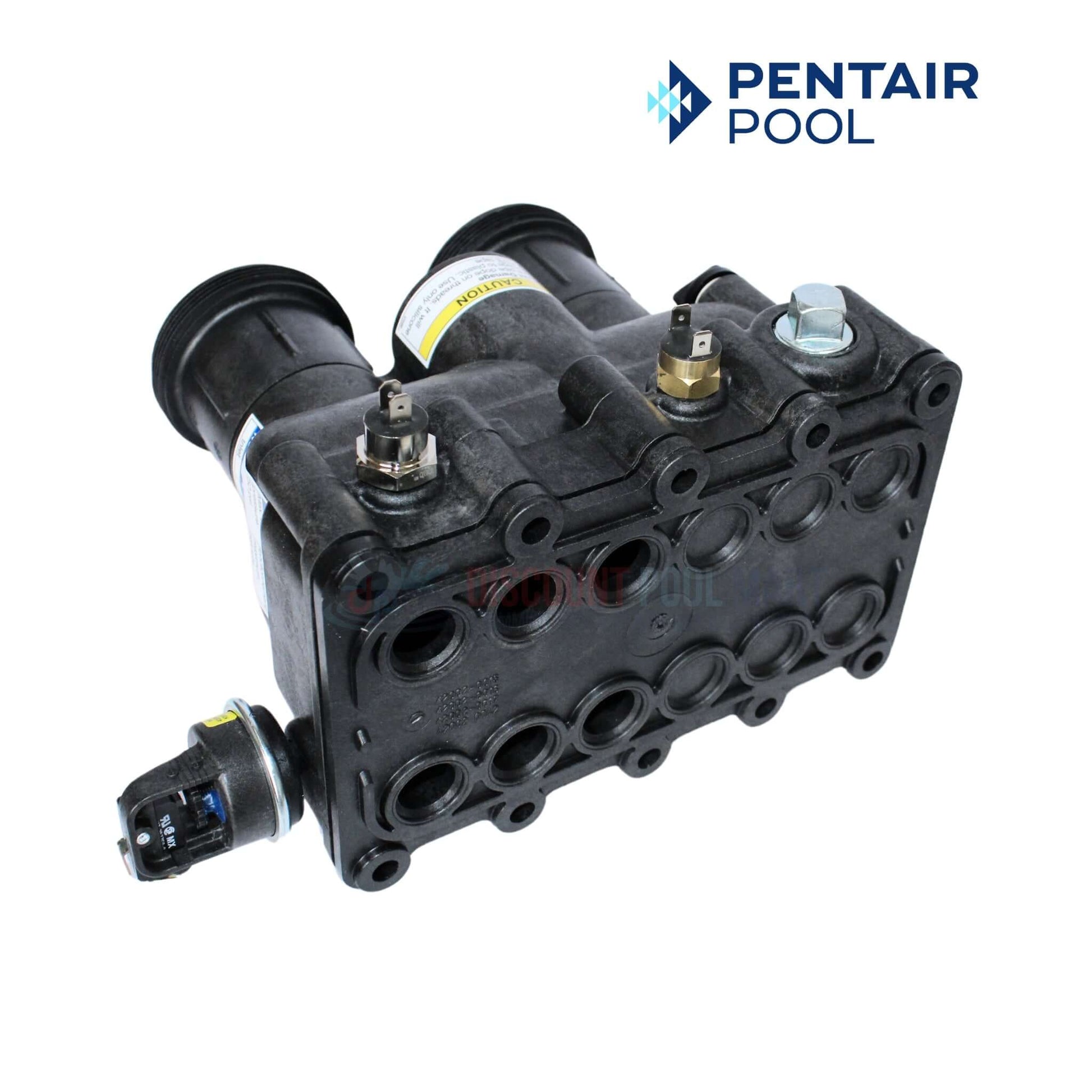 Pentair Manifold Kit 77707-0014 for MasterTemp & Max-E-Therm heaters, black, used for pool supplies by Discount Pool Mart.