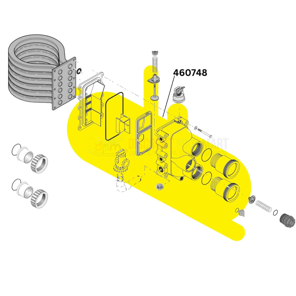 Pentair manifold kit 460748 for MasterTemp and Max-E-Therm 250 heaters, essential for connectivity. Discount Pool Mart DPM.