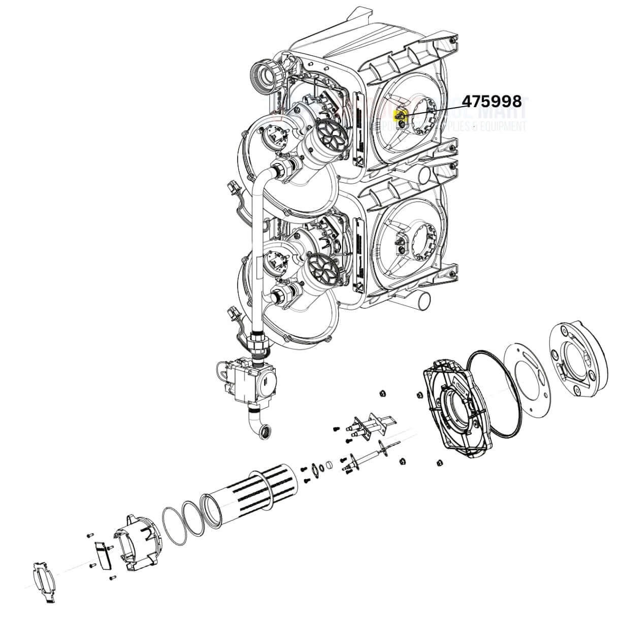 Pentair Thermal Fuse ETI 400 Gas Pool Heater diagram details 475998 from Discount Pool Mart DPM, showing internal parts.