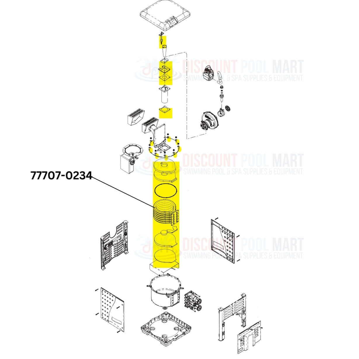 Pentair Tube Sheet Coil Assembly 77707-0234 diagram for MasterTemp Max-E-Therm 400 heaters by Discount Pool Mart DPM