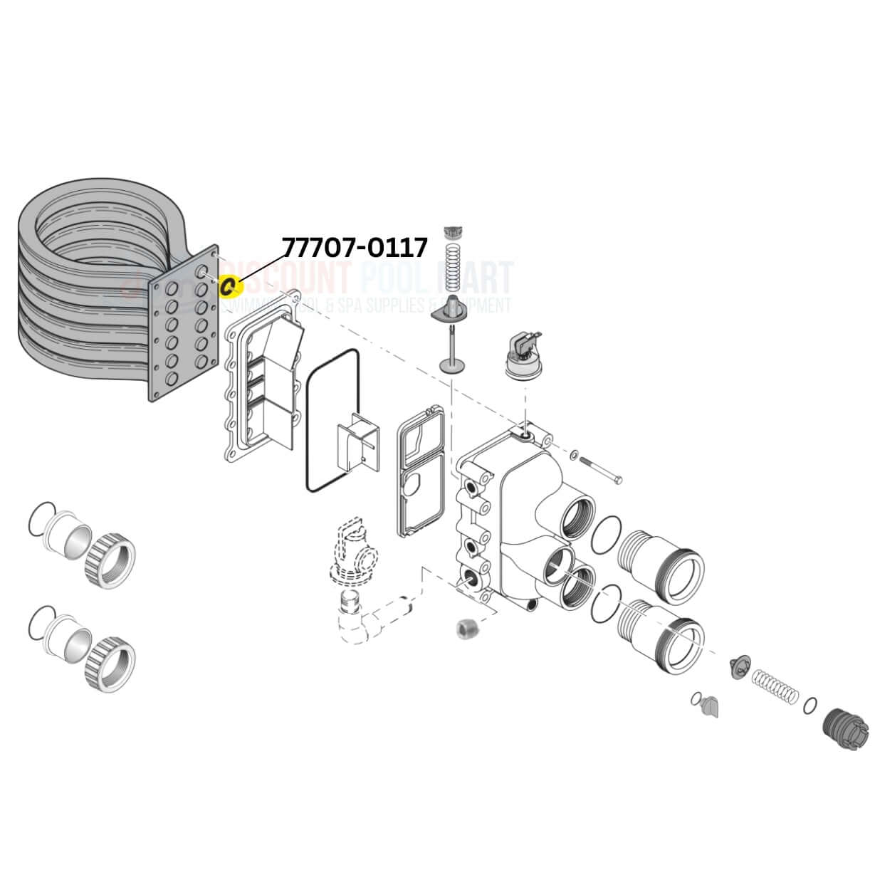 Pentair 77707-0117 Tube Sheet Coil Sealing O-Ring Kit components diagram, DPM Discount Pool Mart.