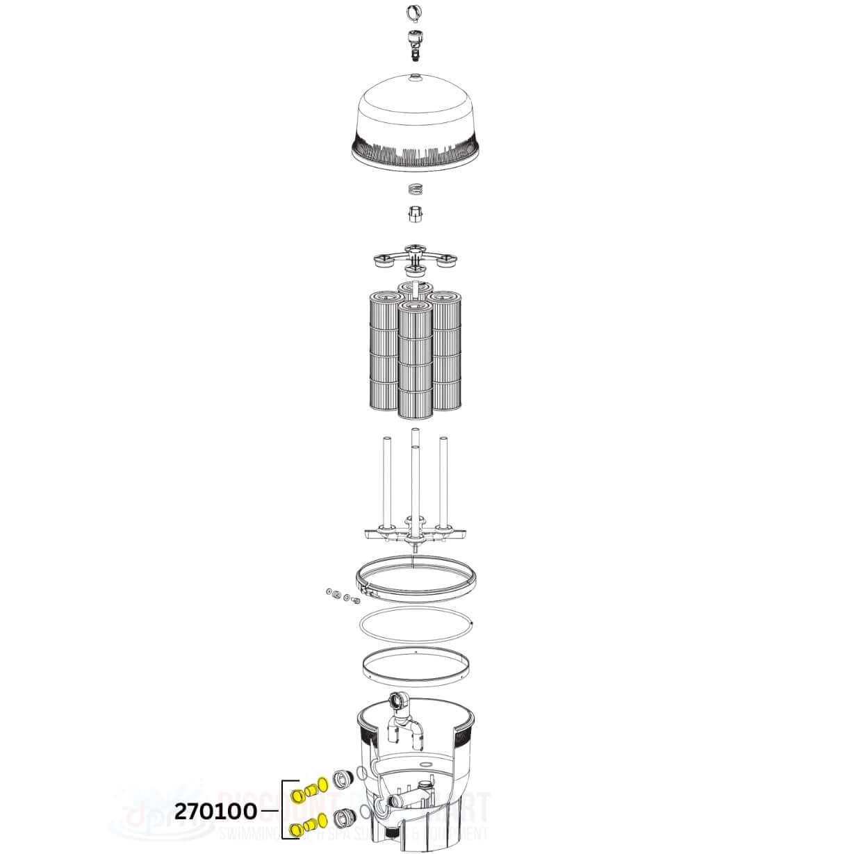 Pentair Union Adapter Kit 270100 diagram for Clean & Clear Plus/FNS Plus - Discount Pool Mart DPM