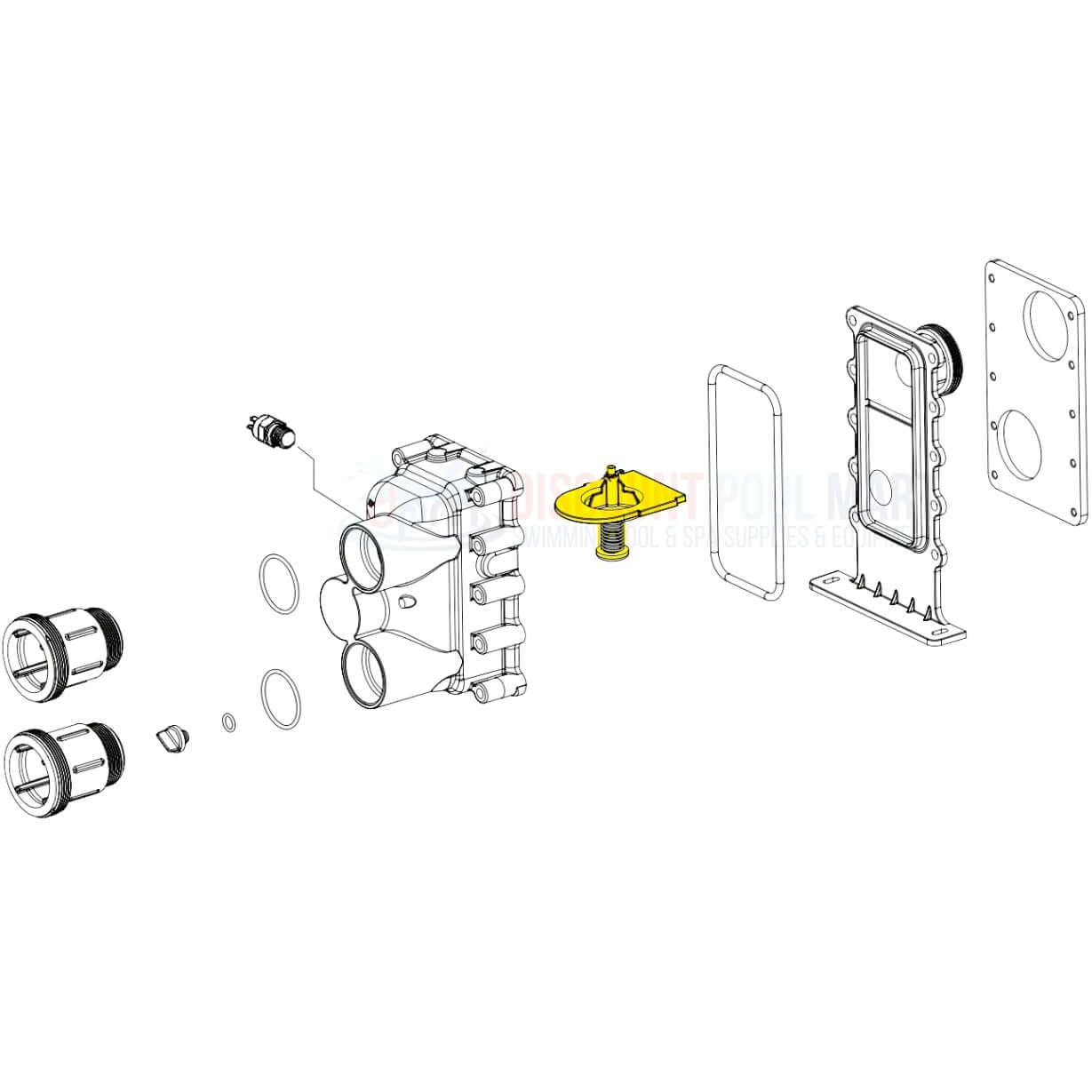 Pentair Water Bypass Assembly ETI 400 Gas Heater diagram, parts included, Discount Pool Mart DPM, model 475621.