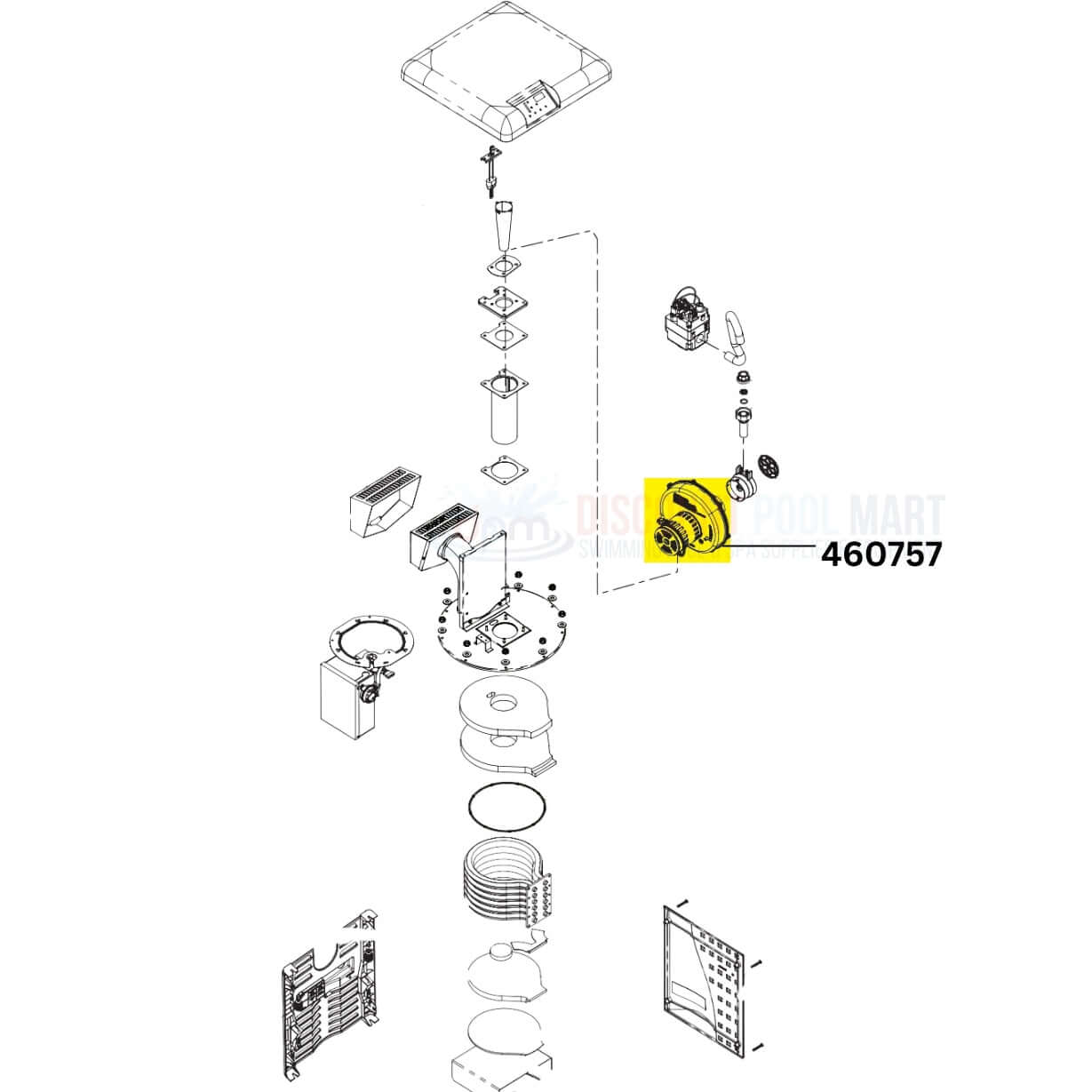 Pentair Air Combustion Blower 460757 parts diagram for MasterTemp 300 Heaters | Discount Pool Mart DPM