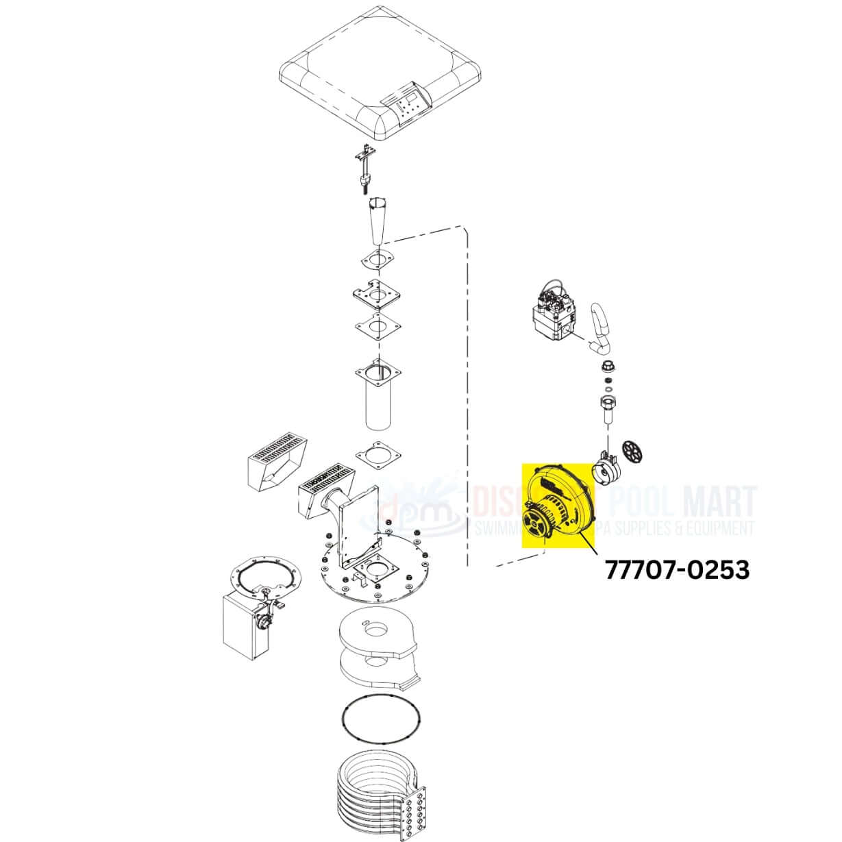 Pentair Air Combustion Blower Kit 77707-0253 for MasterTemp heaters at Discount Pool Mart DPM, featuring efficient combustion management.