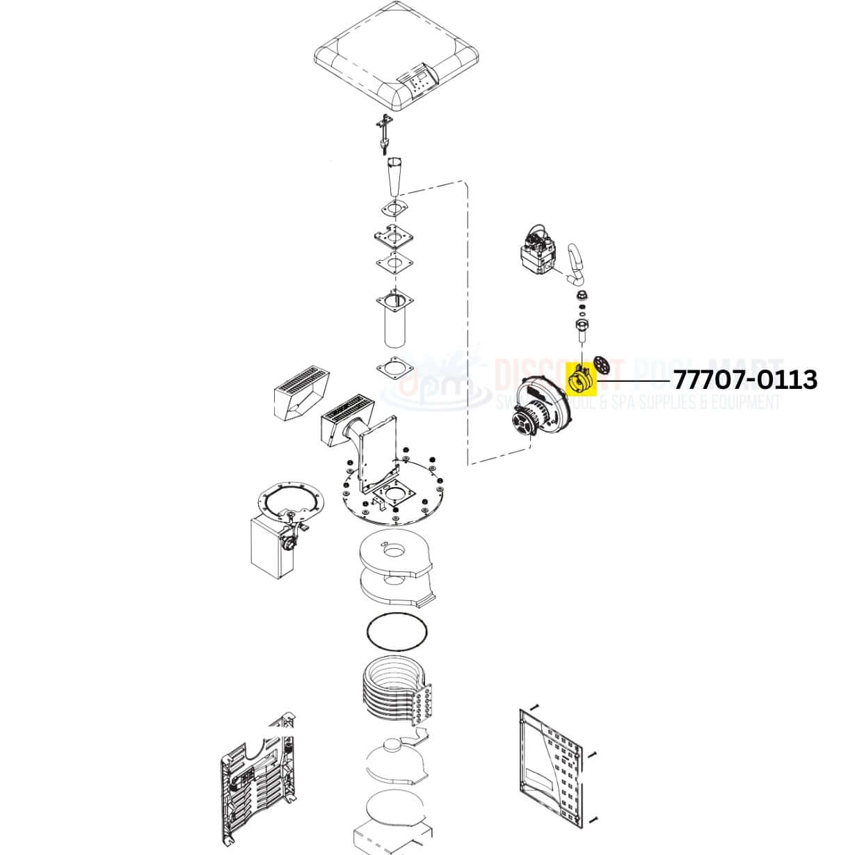 Pentair Air Orifice Kit 77707-0113 parts diagram for Mastertemp and Max-E-Therm heaters from Discount Pool Mart DPM.