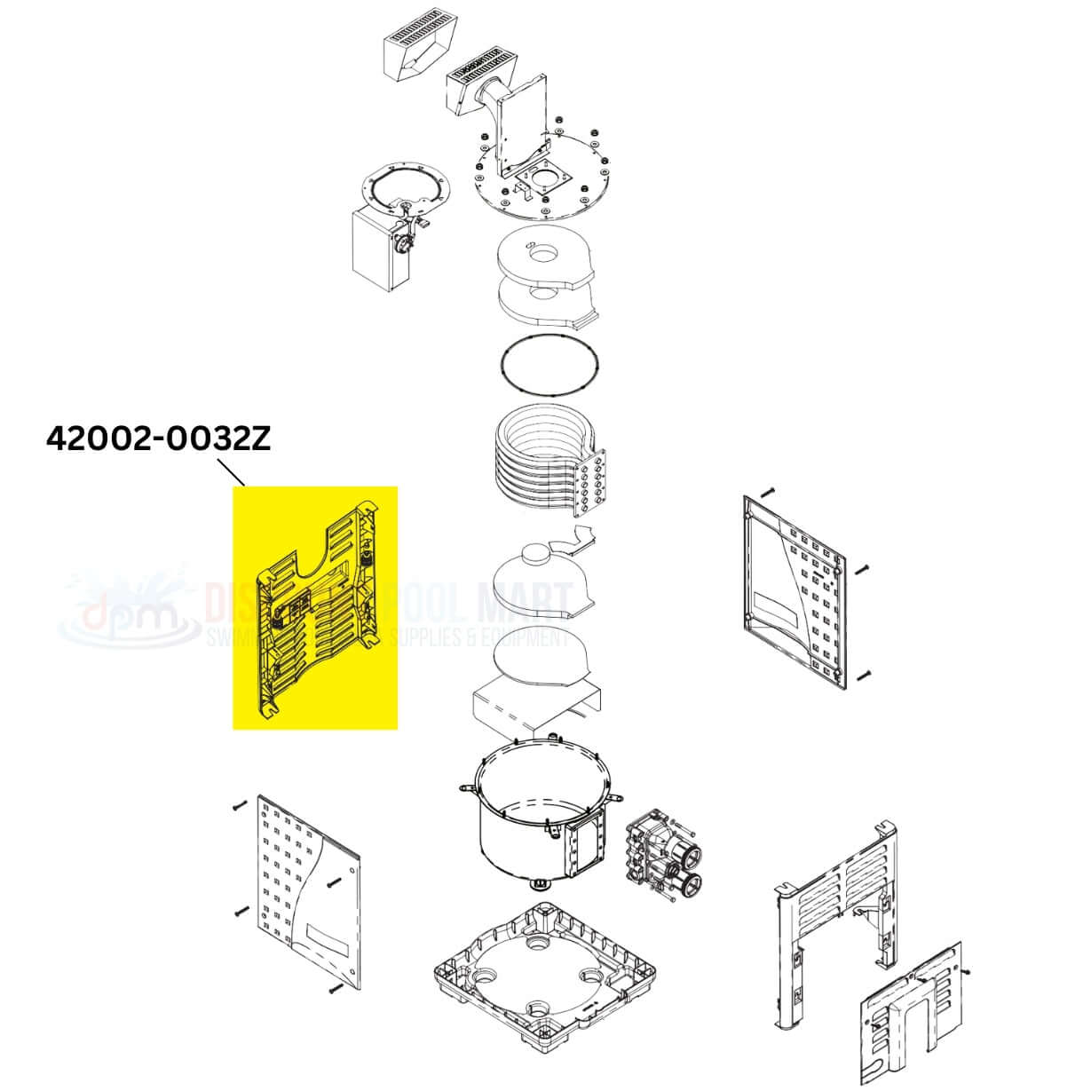 Pentair Back Side Panel 42002-0032Z for MasterTemp heaters flue stack side. Available at Discount Pool Mart DPM.