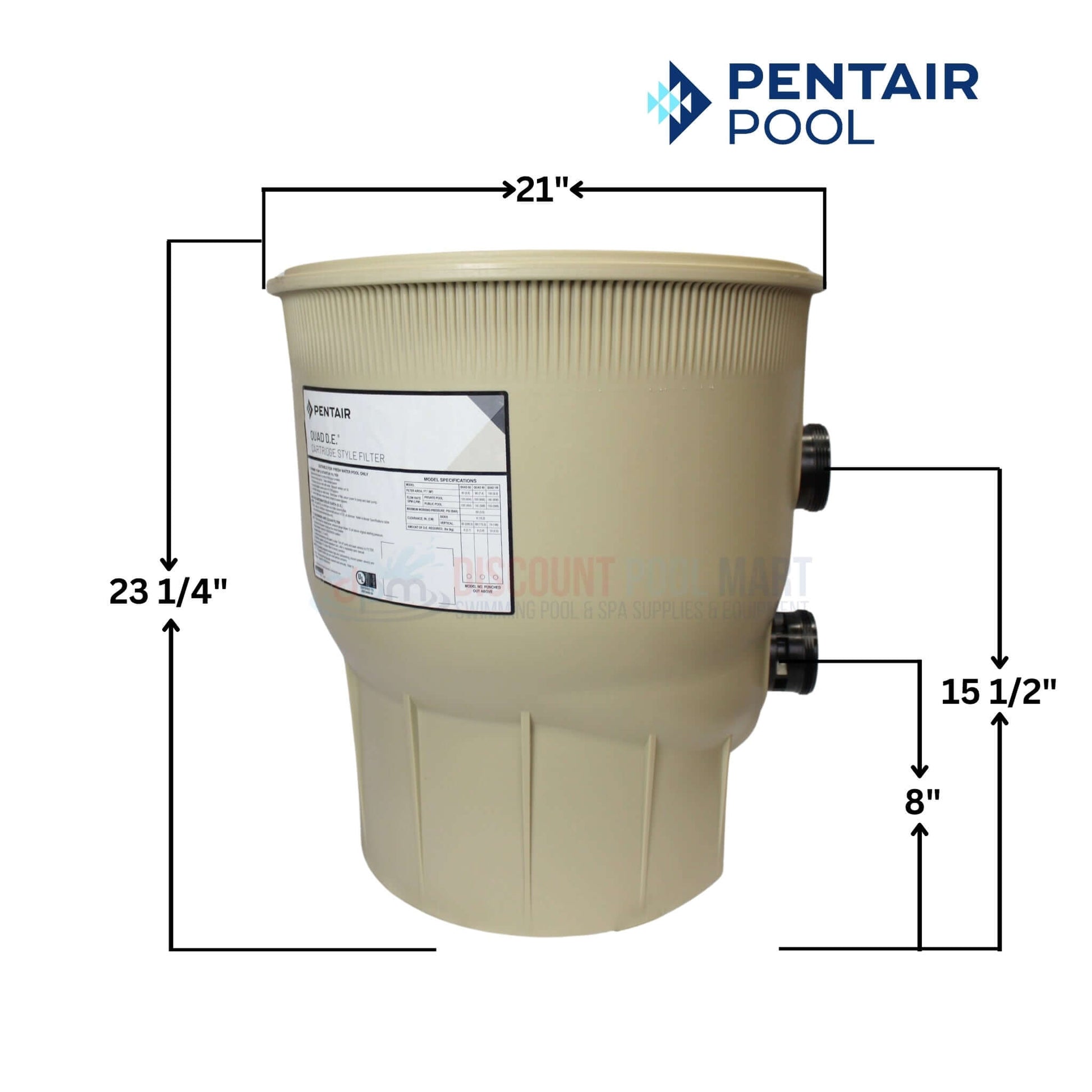 Pentair Bottom Tank Assembly for Quad DE Filter, 21" dia, 23.25" height at Discount Pool Mart DPM.