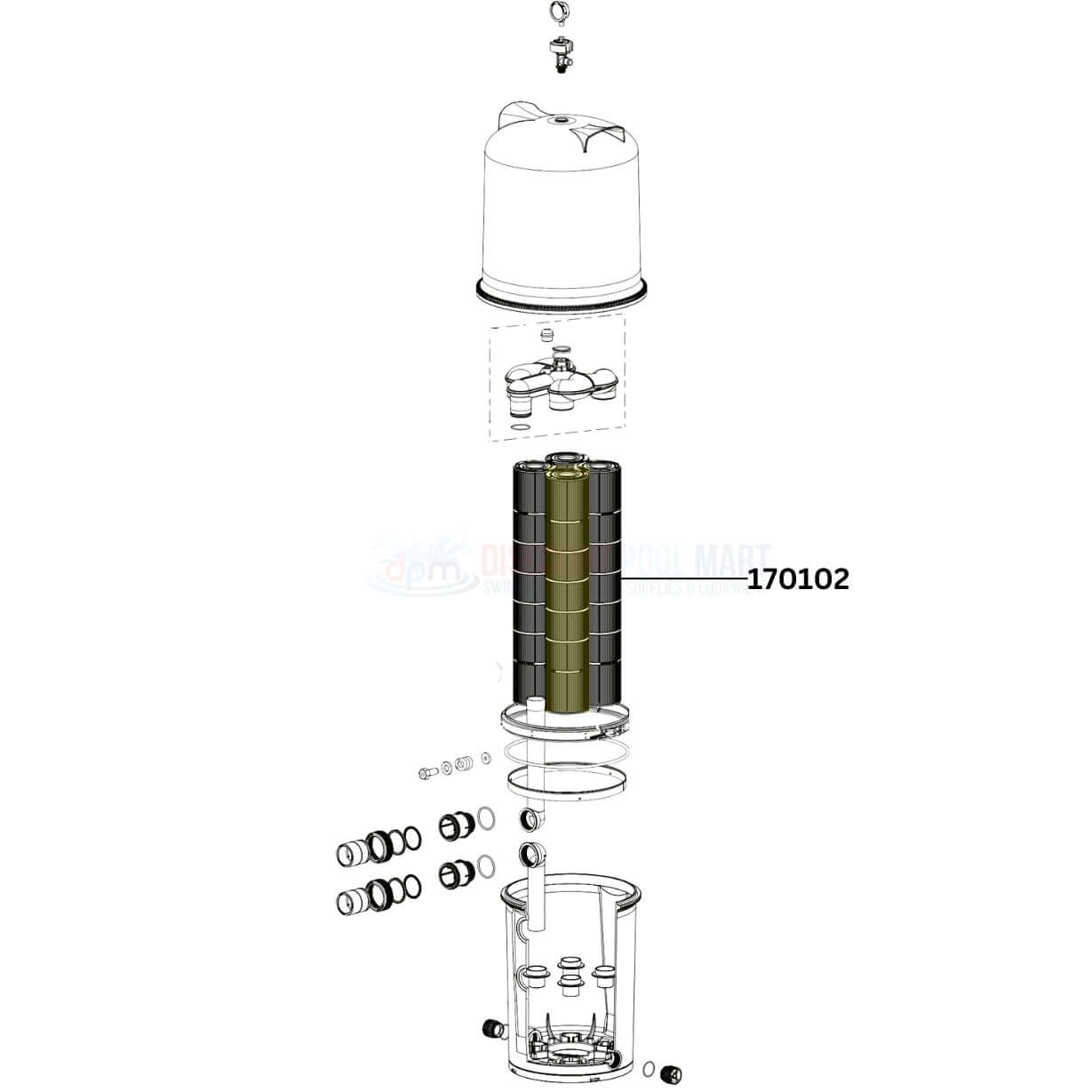 Pentair Cartridge 170102 exploded view for FullFloXF C-Series Filters | Discount Pool Mart DPM