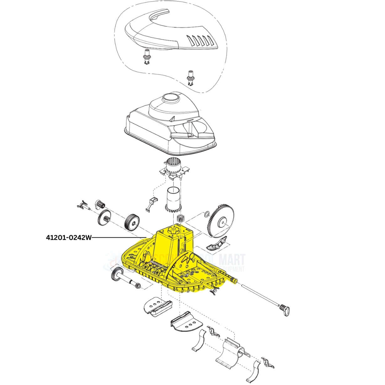 Pentair Chassis with Pad for Kreepy Krauly SandShark 41201-0242W diagram from Discount Pool Mart DPM.