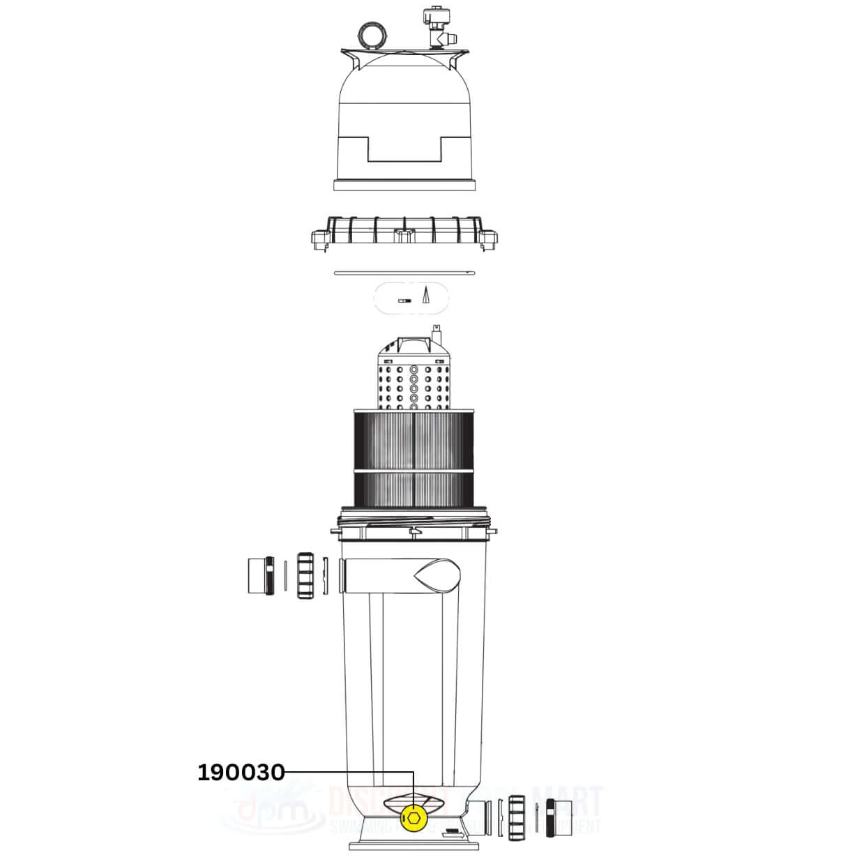 Pentair Clean & Clear Plus Filter Drain Cap with O-Ring schematic diagram | SKU 190030 | Discount Pool Mart DPM