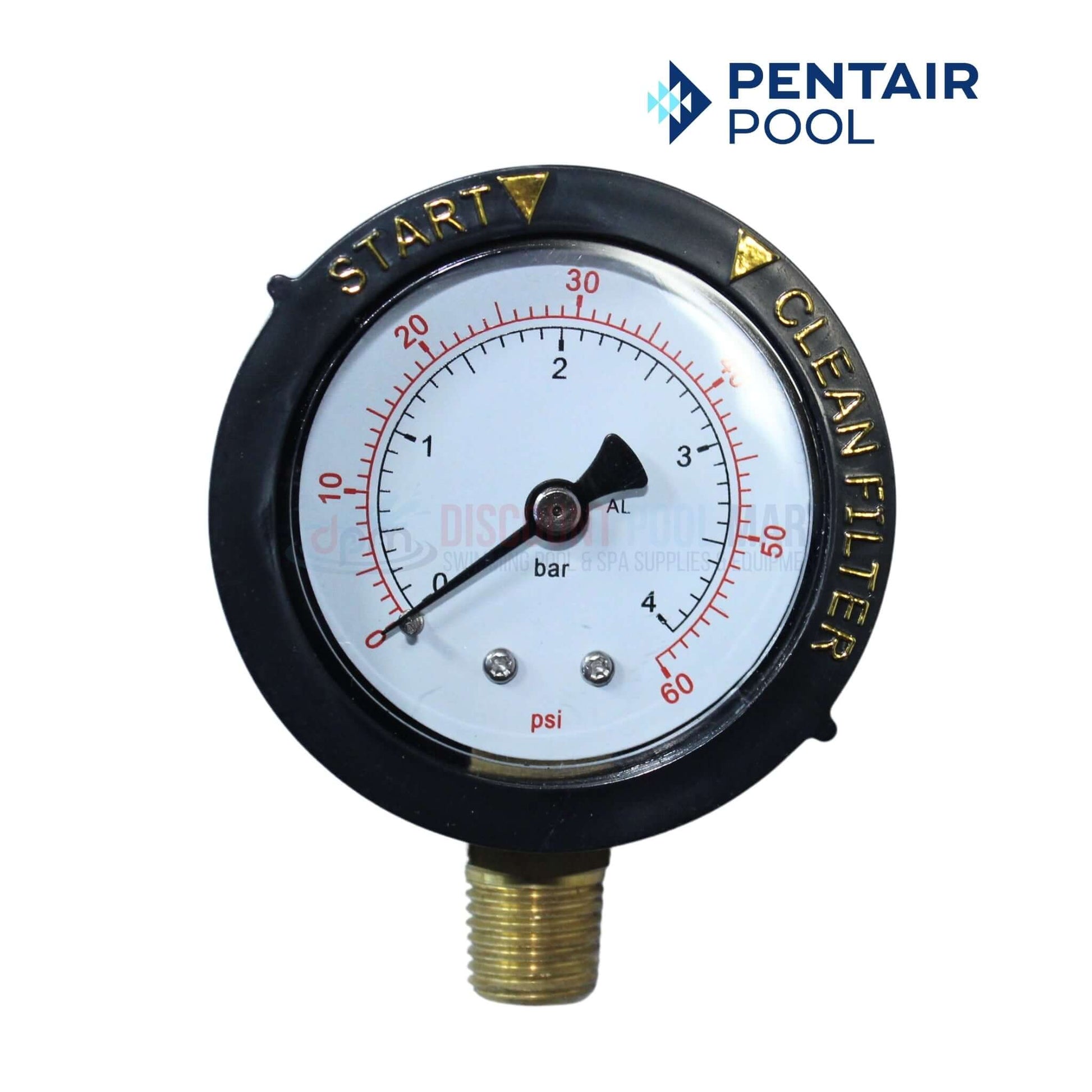 Pentair Clean and Clear Filter Pressure Gauge 0-60 PSI by Discount Pool Mart, top mount, 1/4 inch, OEM replacement.