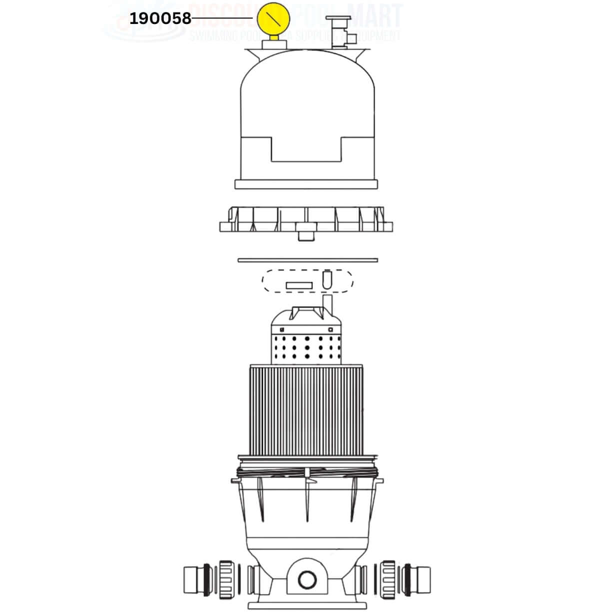 Pentair Clean and Clear Filter Pressure Gauge Replacement 190058 from Discount Pool Mart DPM, 0-60 PSI top mount design.