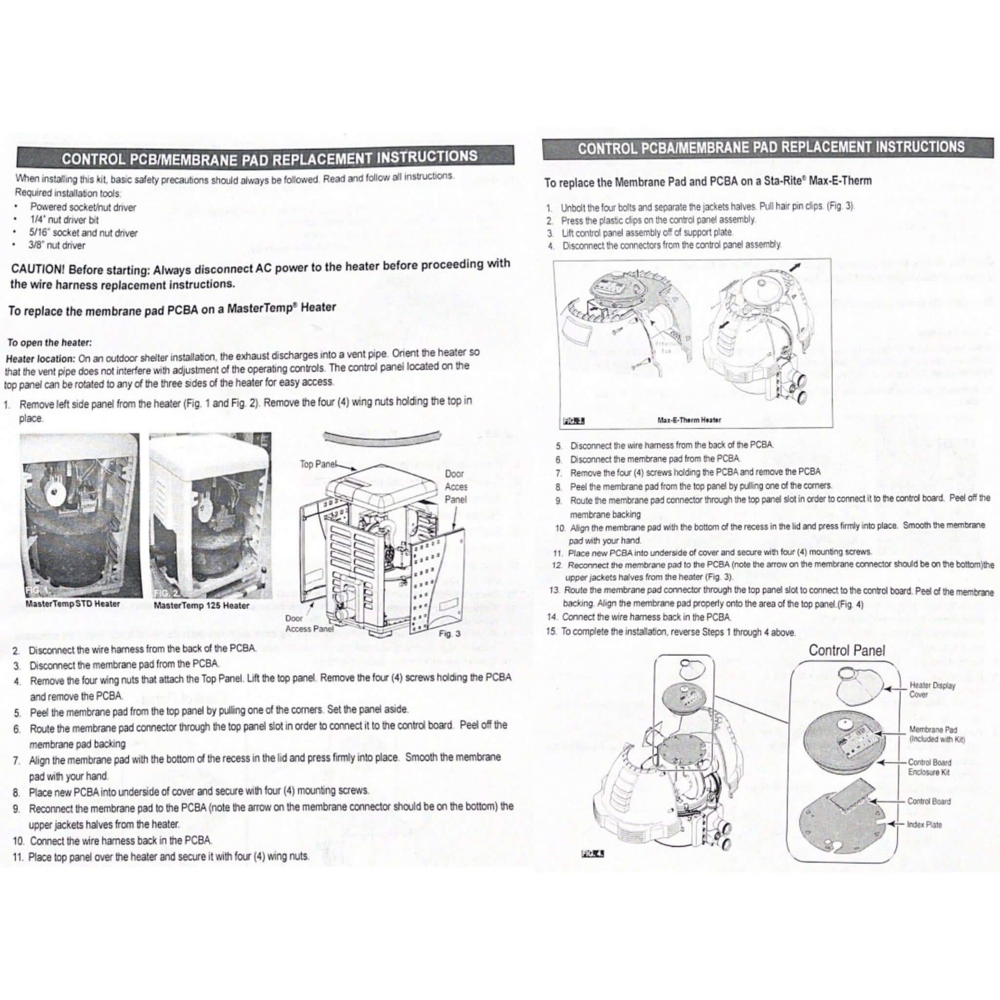 Pentair control board replacement instructions for MasterTemp and Max-E-Therm heaters at Discount Pool Mart DPM.