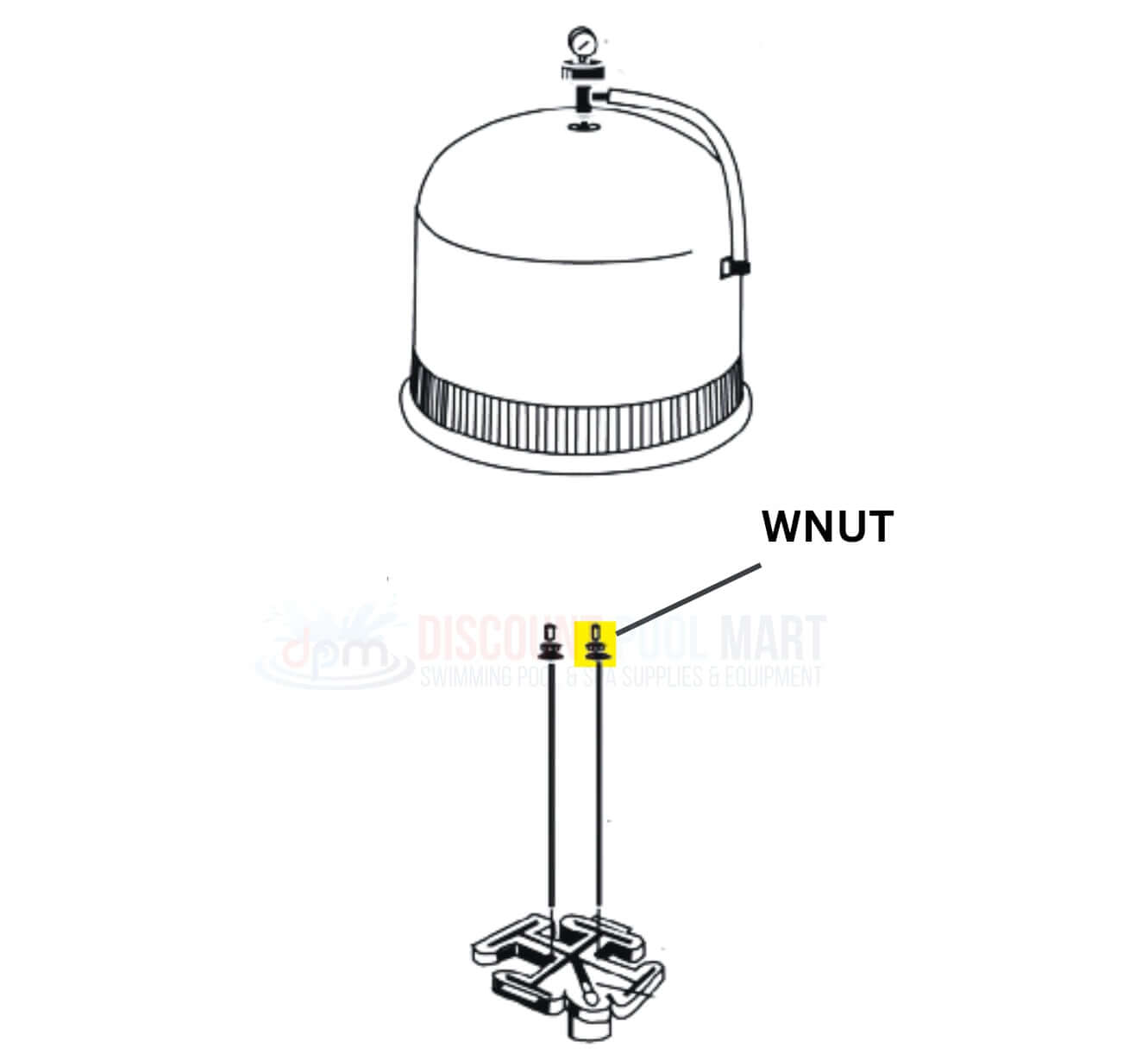 Pentair FNS Plus Filter wing nut and tie rod diagram from Discount Pool Mart DPM for filtration systems.