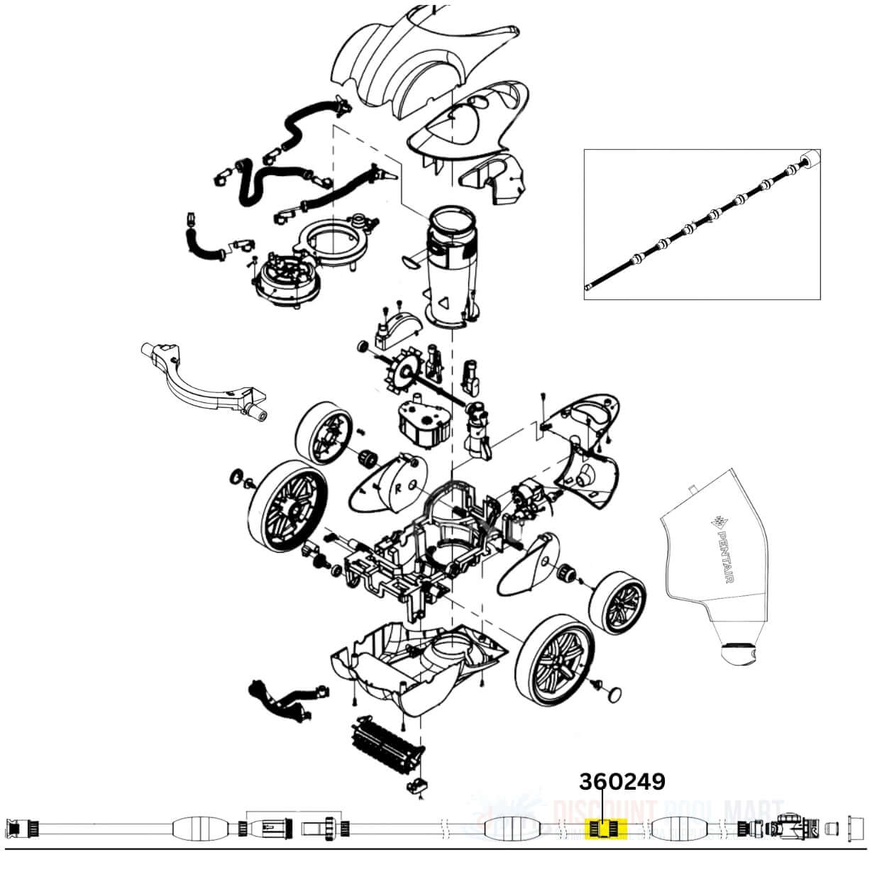 Pentair Feedline Swivel Kit 360249 exploded view diagram for Racer Cleaners | Discount Pool Mart DPM