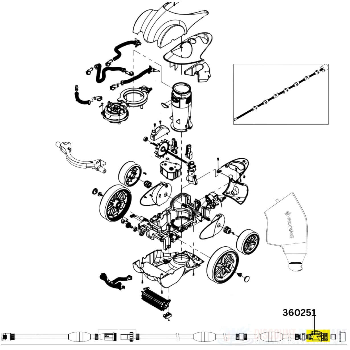 Exploded view of Pentair Feedline Wall Connector Kit 360251 for Racer Cleaners by Discount Pool Mart DPM.