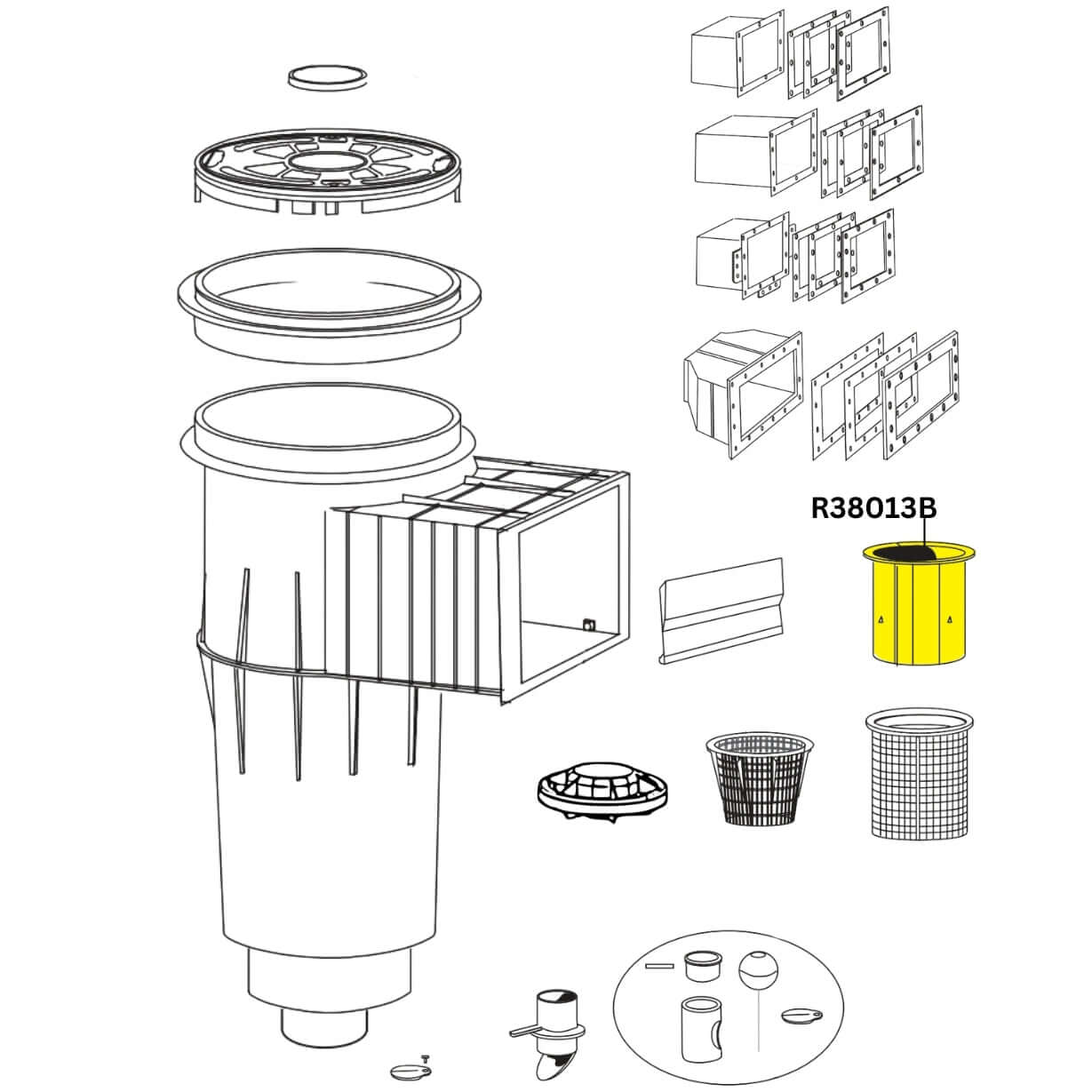 Pentair Floating Weir R38013B diagram for Admiral skimmers, available at Discount Pool Mart DPM.