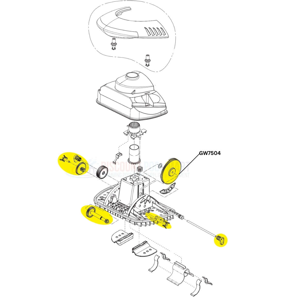 Pentair Gear Kit GW7504 parts diagram for Kreepy Krauly SandShark Cleaners at Discount Pool Mart DPM.