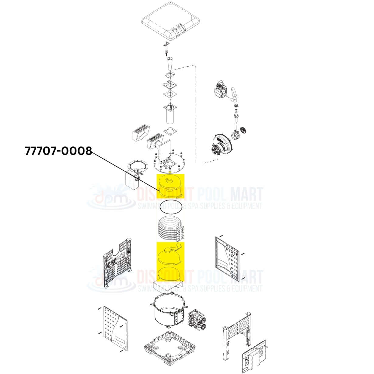 Pentair 77707-0008 insulation kit parts diagram for MasterTemp & Max-E-Therm heaters from Discount Pool Mart DPM.