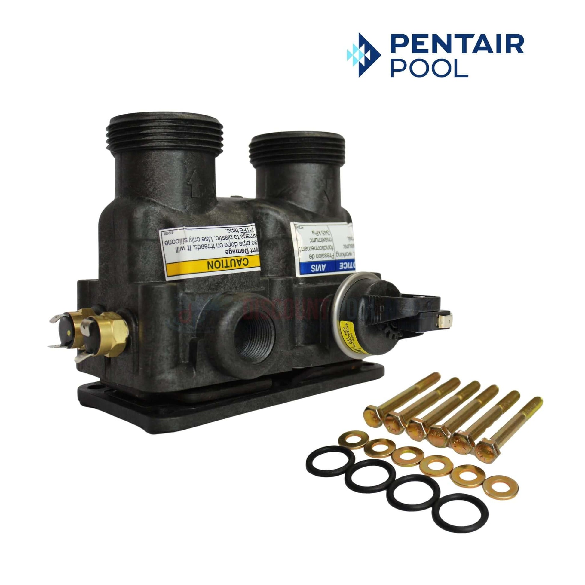 Pentair Manifold Kit for Mastertemp 125 Heater 474972 with installation hardware from Discount Pool Mart DPM.