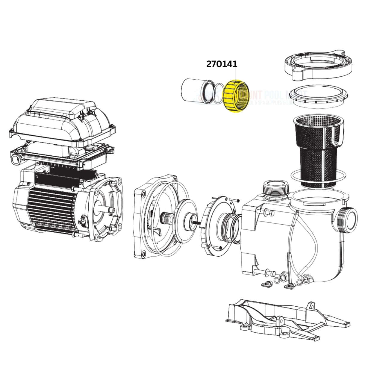 Pentair Nut for SuperFlo Pumps 270141 diagram; OEM part from Discount Pool Mart (DPM) for secure pump assembly.