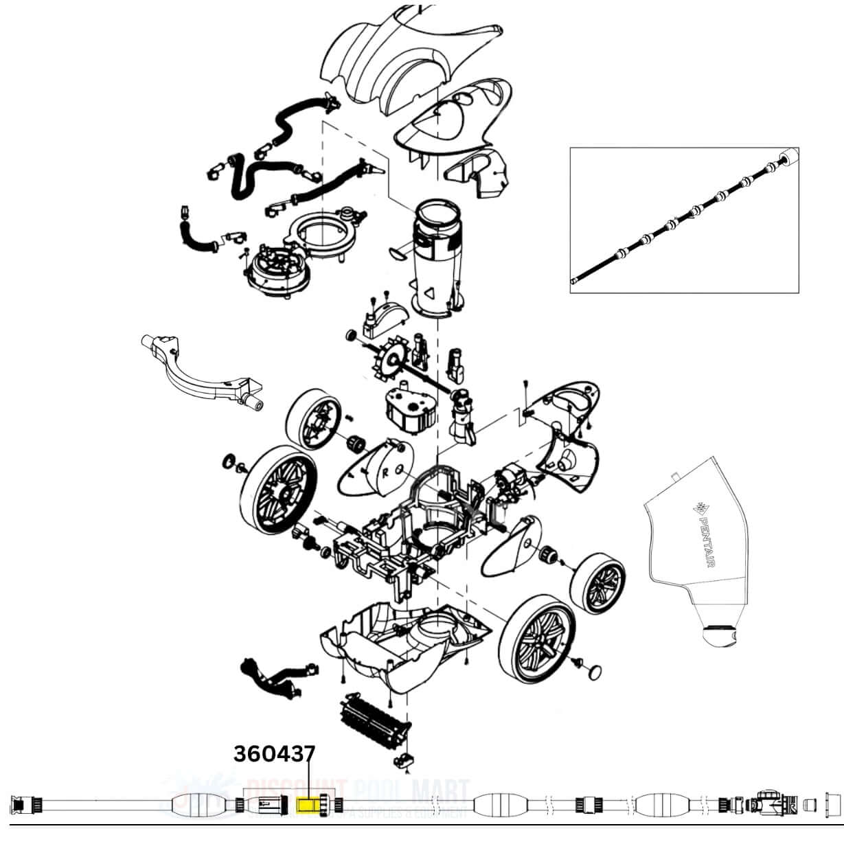Pentair Screen Cartridge 360437 parts diagram for Racer Cleaners, available at Discount Pool Mart DPM.