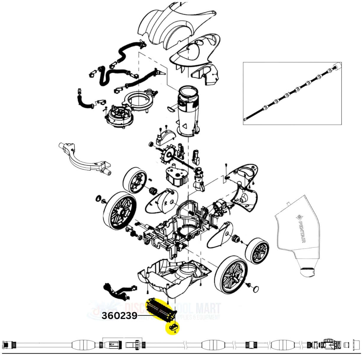 Pentair Scrubber Kit 360239 exploded view, parts diagram from Discount Pool Mart DPM for Racer Cleaners.