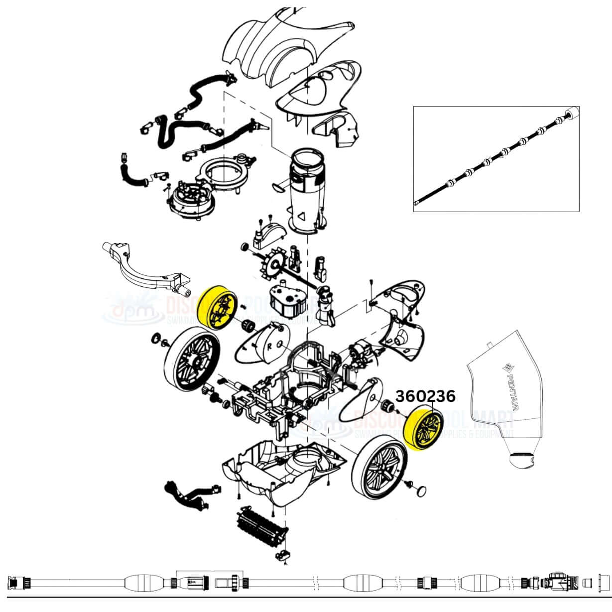 Pentair Small Wheel Kit for Racer Cleaners 360236 detailed parts diagram | Discount Pool Mart DPM