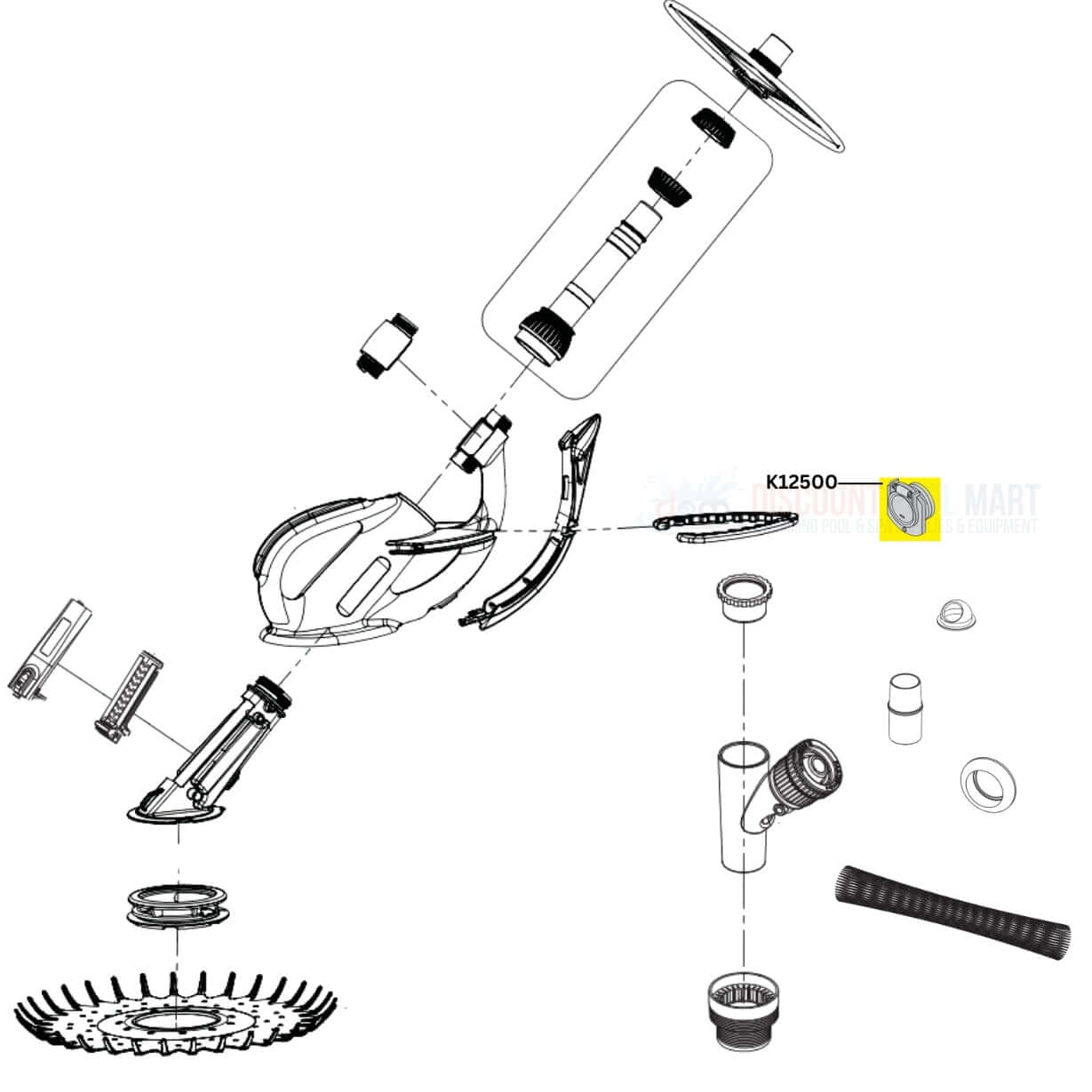 Diagram of Pentair Snap Lock Wall Fitting K12500, for Kreepy Krauly Kruiser Cleaners by Discount Pool Mart DPM.