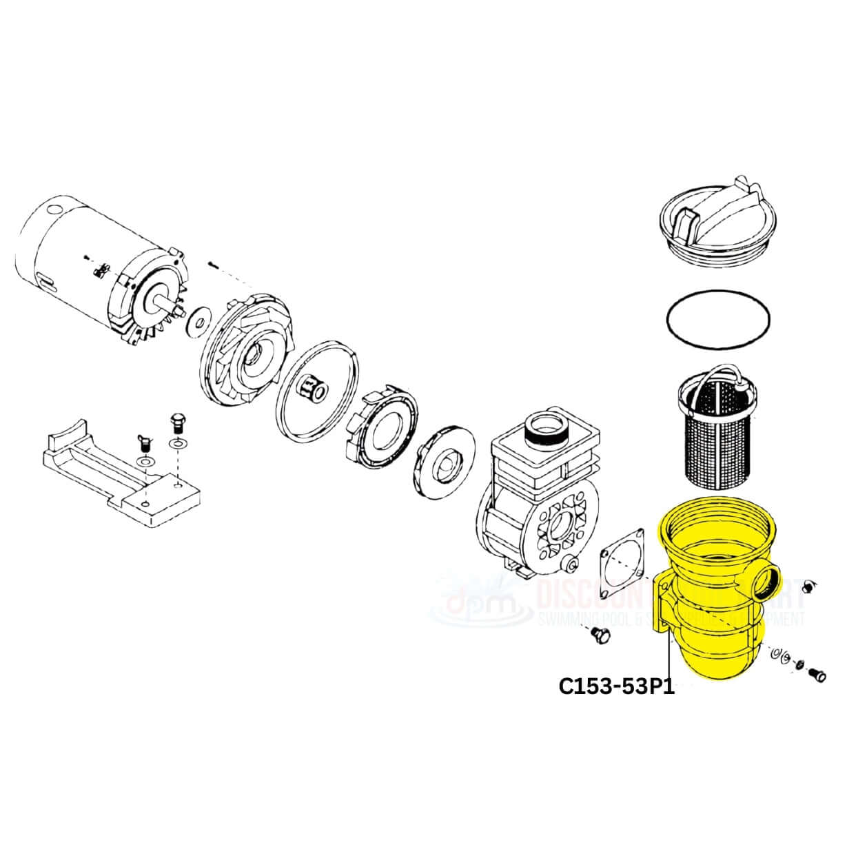 Pentair Strainer Trap Body C153-53P1 parts diagram for Dura-Glas Max-E-Glas pumps at Discount Pool Mart DPM.