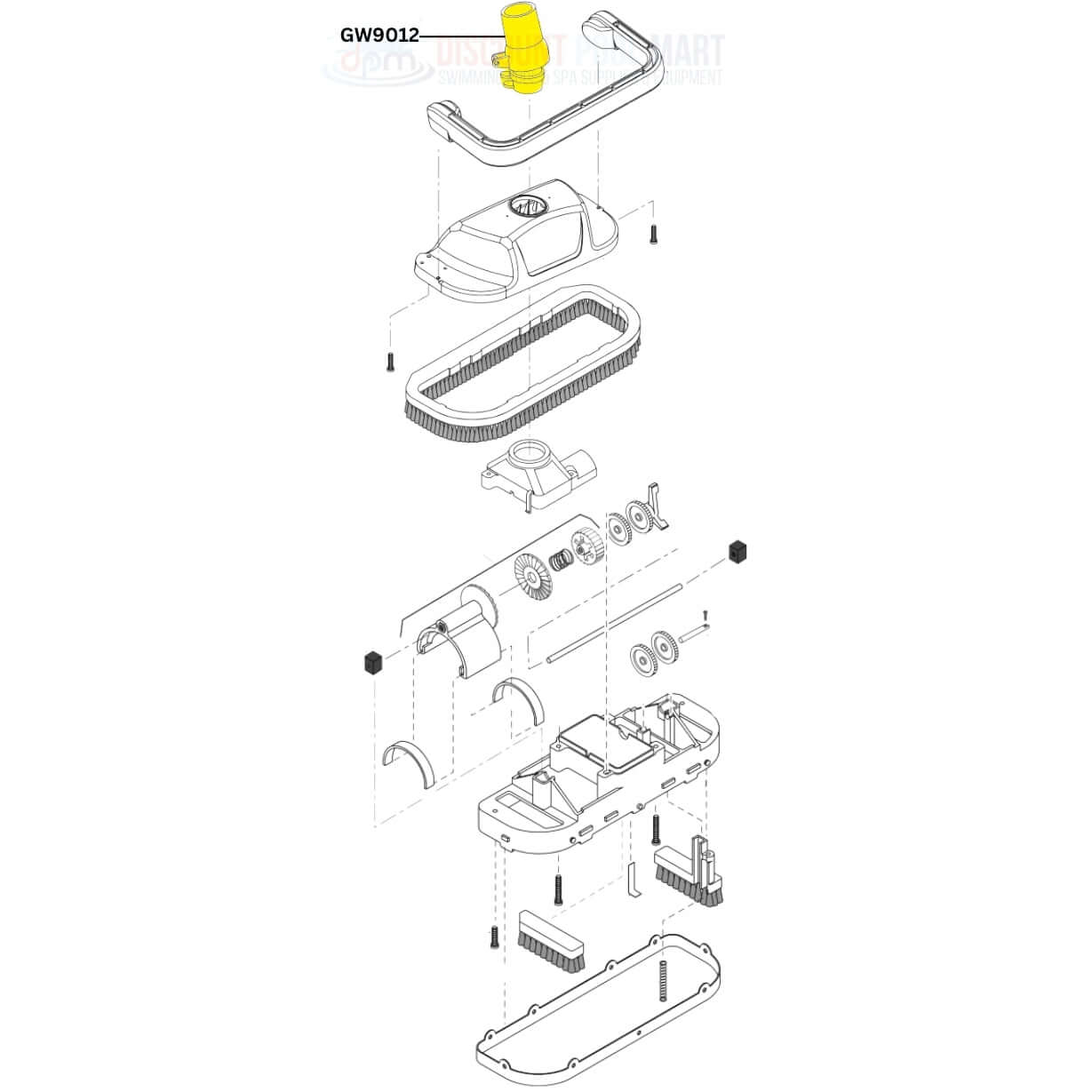 Pentair GW9012 swivel assembly diagram, OEM replacement part for Great White, Lil Shark, Dorado pool cleaners from Discount Pool Mart DPM.