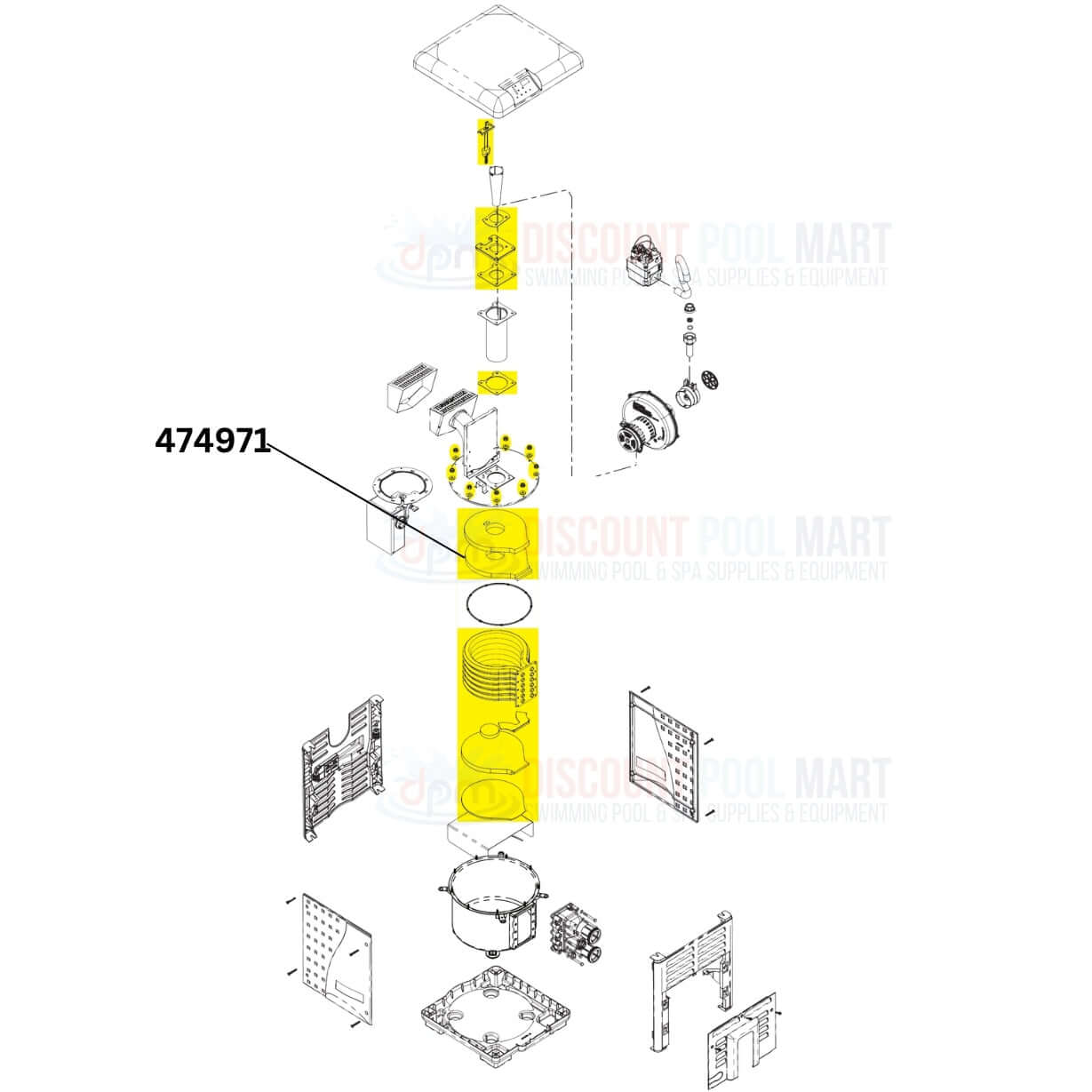Pentair Tube Sheet Coil Assembly diagram for MasterTemp 125 heaters, part 474971 from Discount Pool Mart DPM.