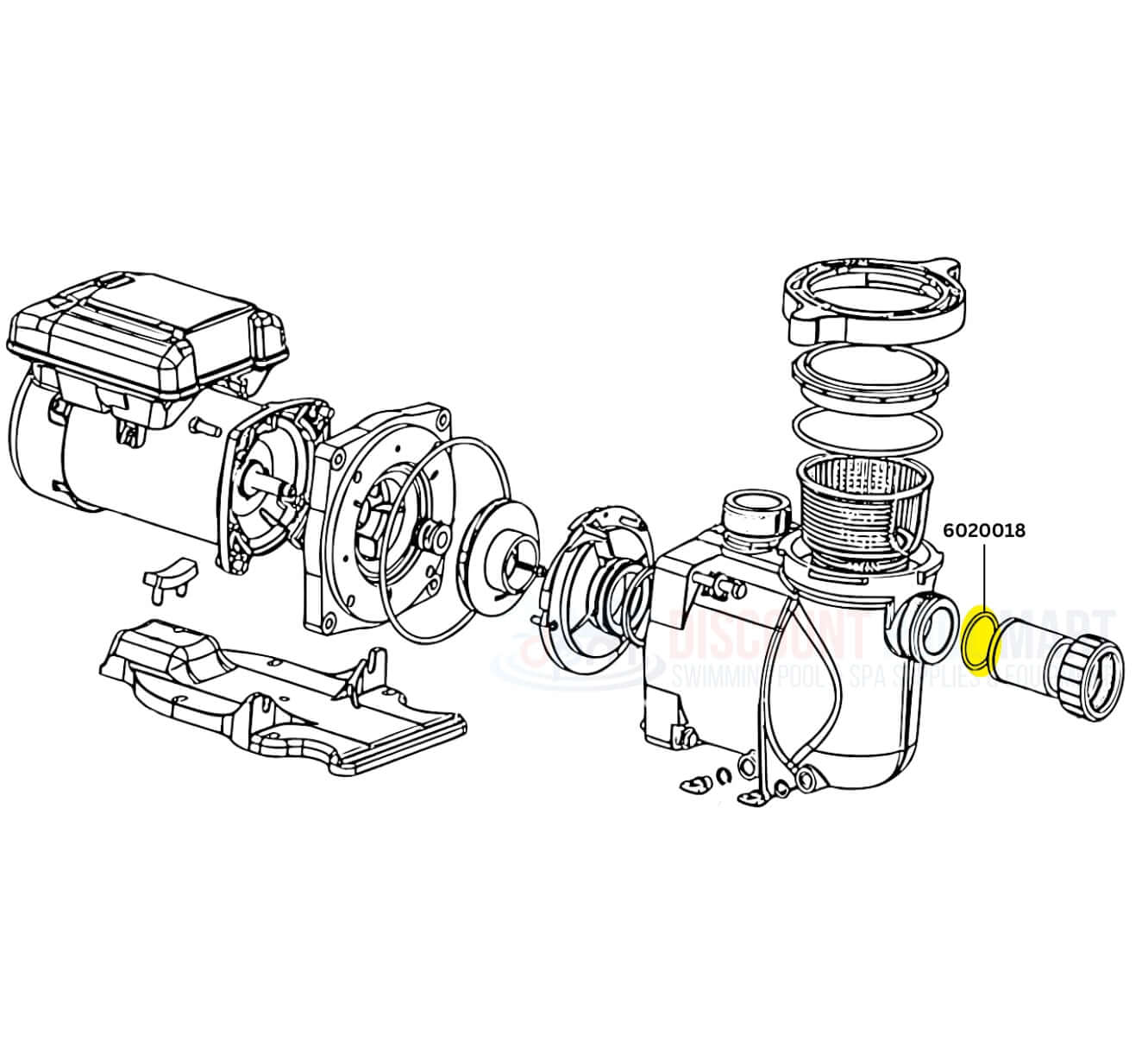 Exploded view diagram of Pentair SuperMax and SuperFlo Pumps with Union O-Ring 6020018 from Discount Pool Mart DPM.