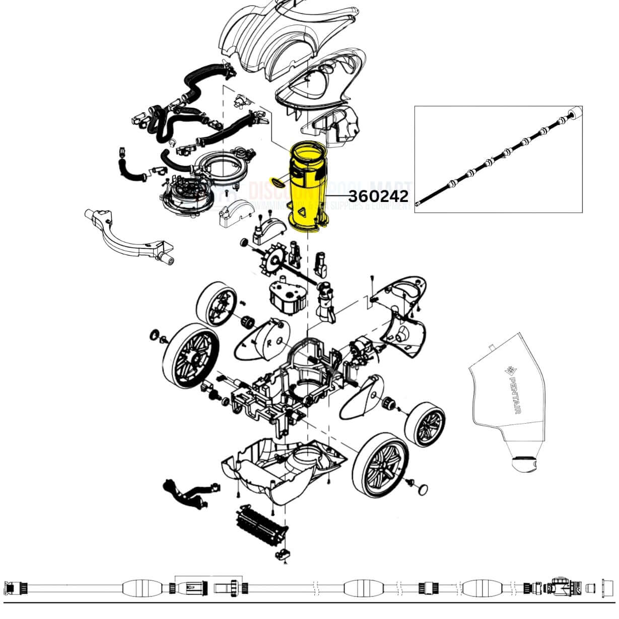Pentair Vacuum Tube Kit 360242 for Racer Cleaner, OEM parts from Discount Pool Mart DPM for efficient pool cleaning.