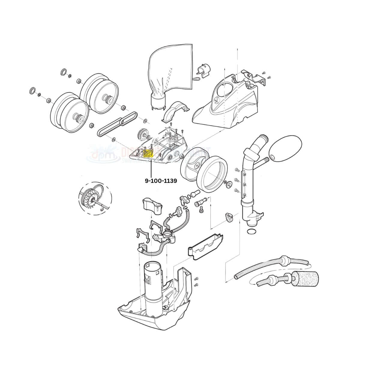 Diagram of Polaris Axle Block Kit 9-100-1139 for Pool Cleaners at Discount Pool Mart DPM.