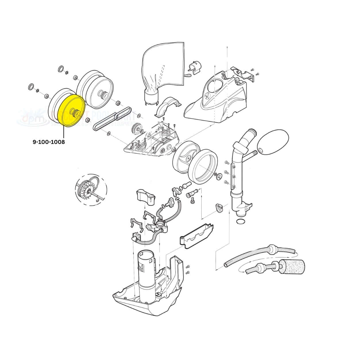 Polaris Double Sided Wheel assembly diagram for model 9-100-1008 from Discount Pool Mart (DPM) for pool cleaner maintenance.